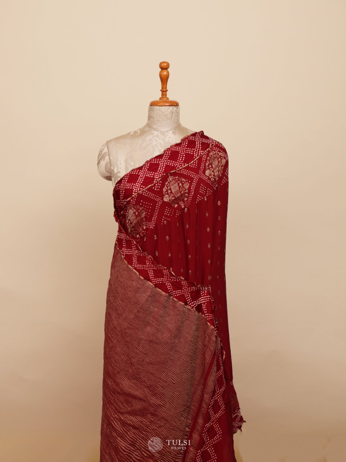 Dark Red Mashru Bandhini Silk Saree