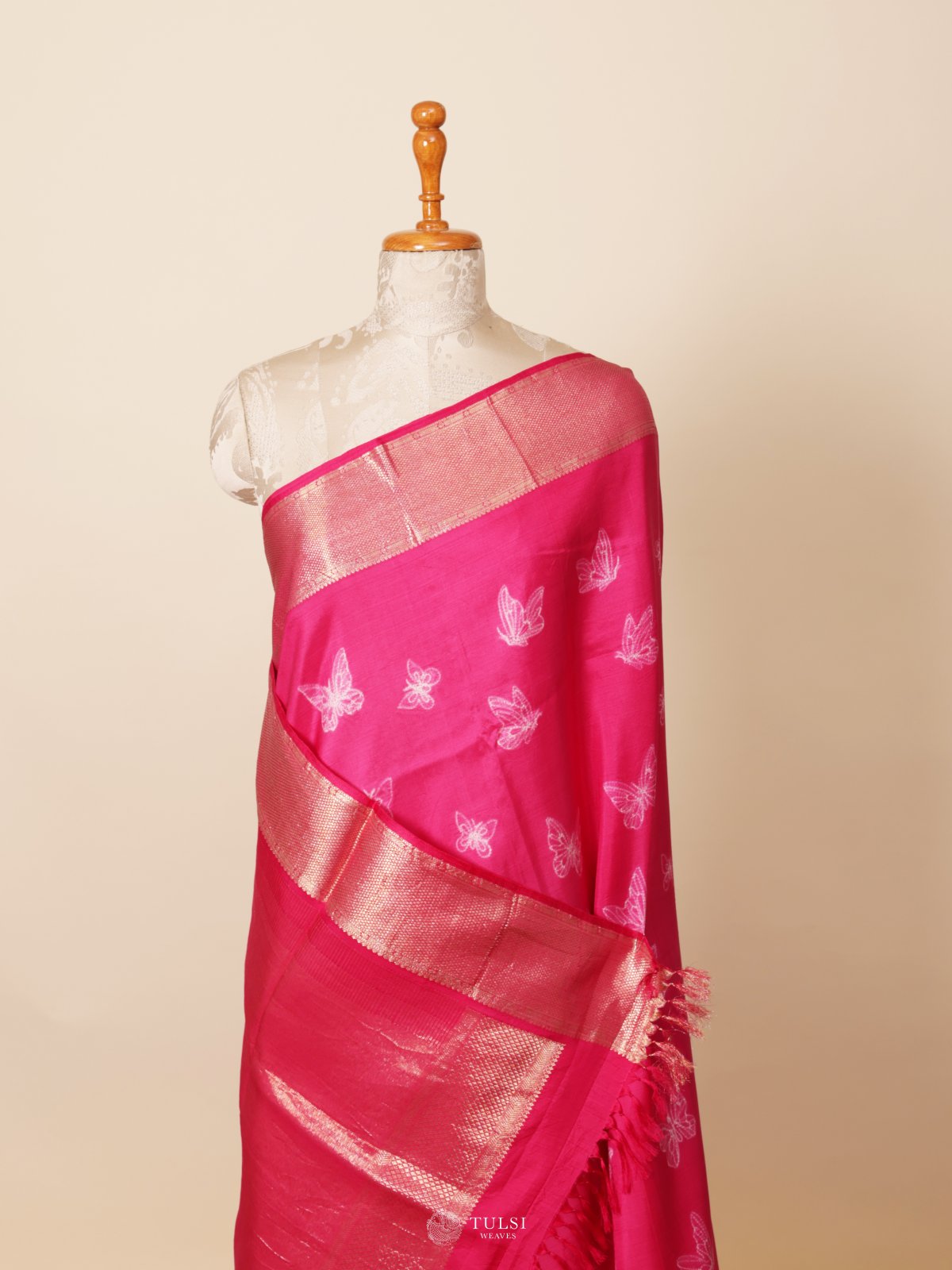Rani Pink Shibori Kanjeevaram Silk Saree