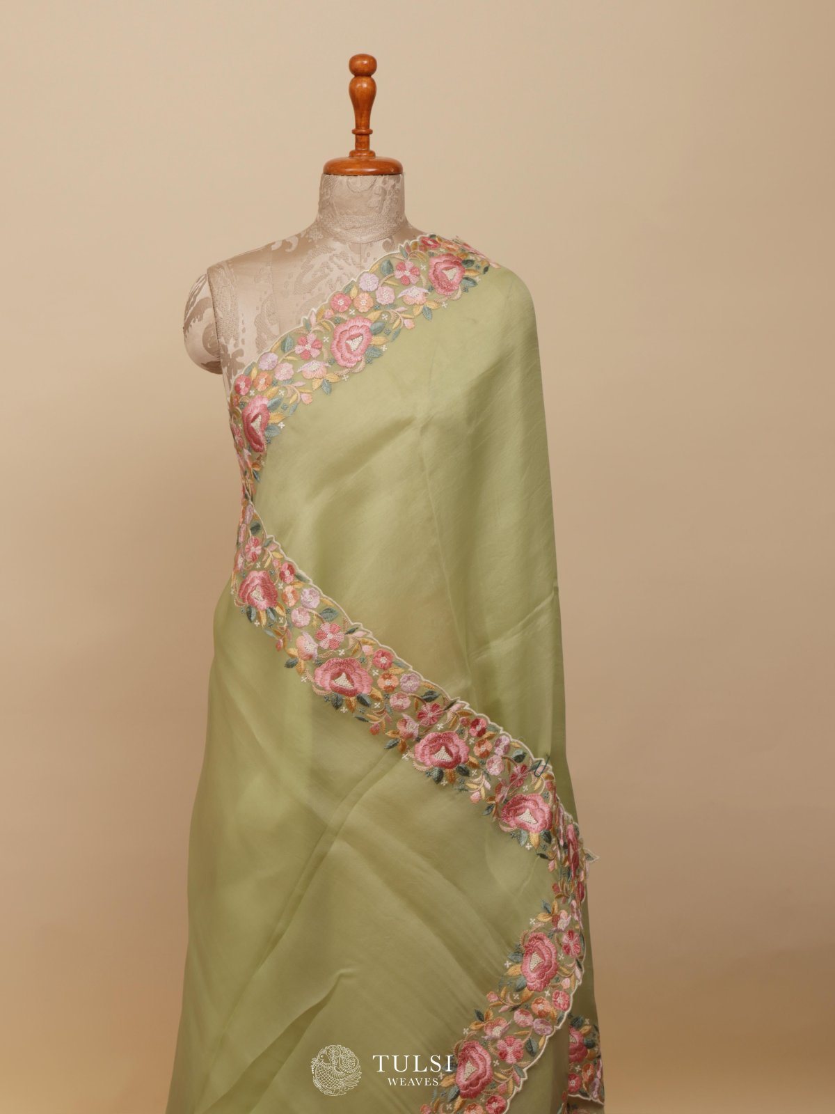 Pastel Green Organza Embroidery Saree