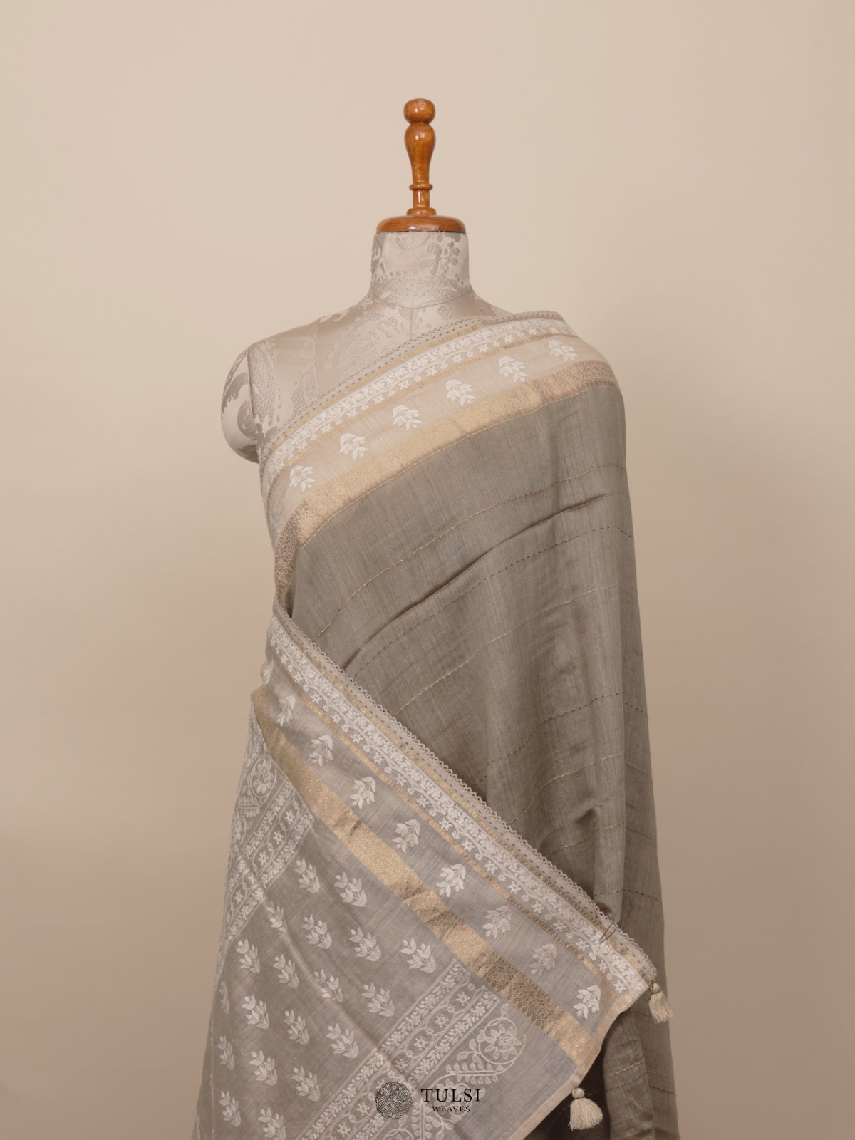 Grey Munga Tussar Silk Saree