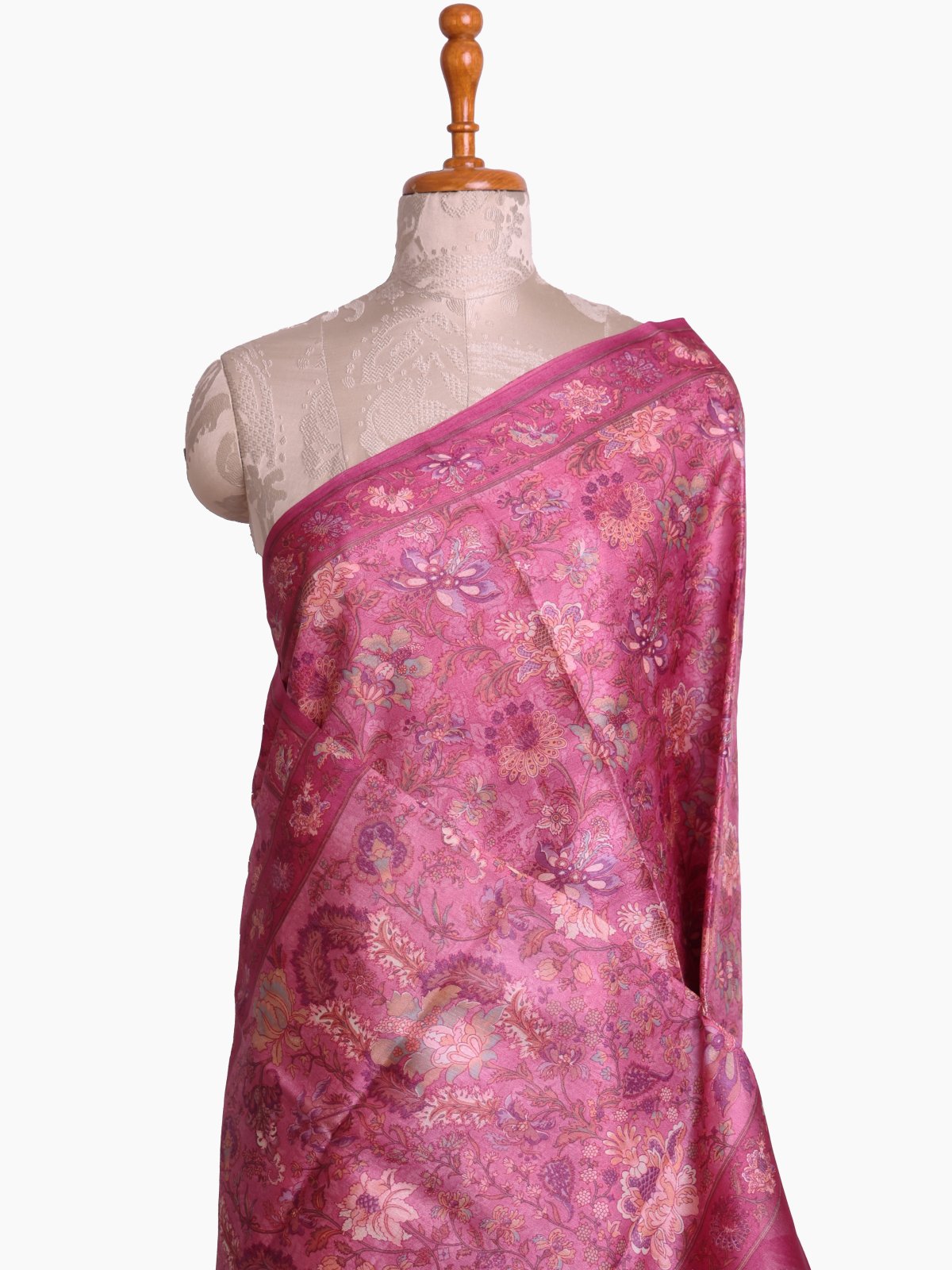 Pink Printed Tussar Silk Saree