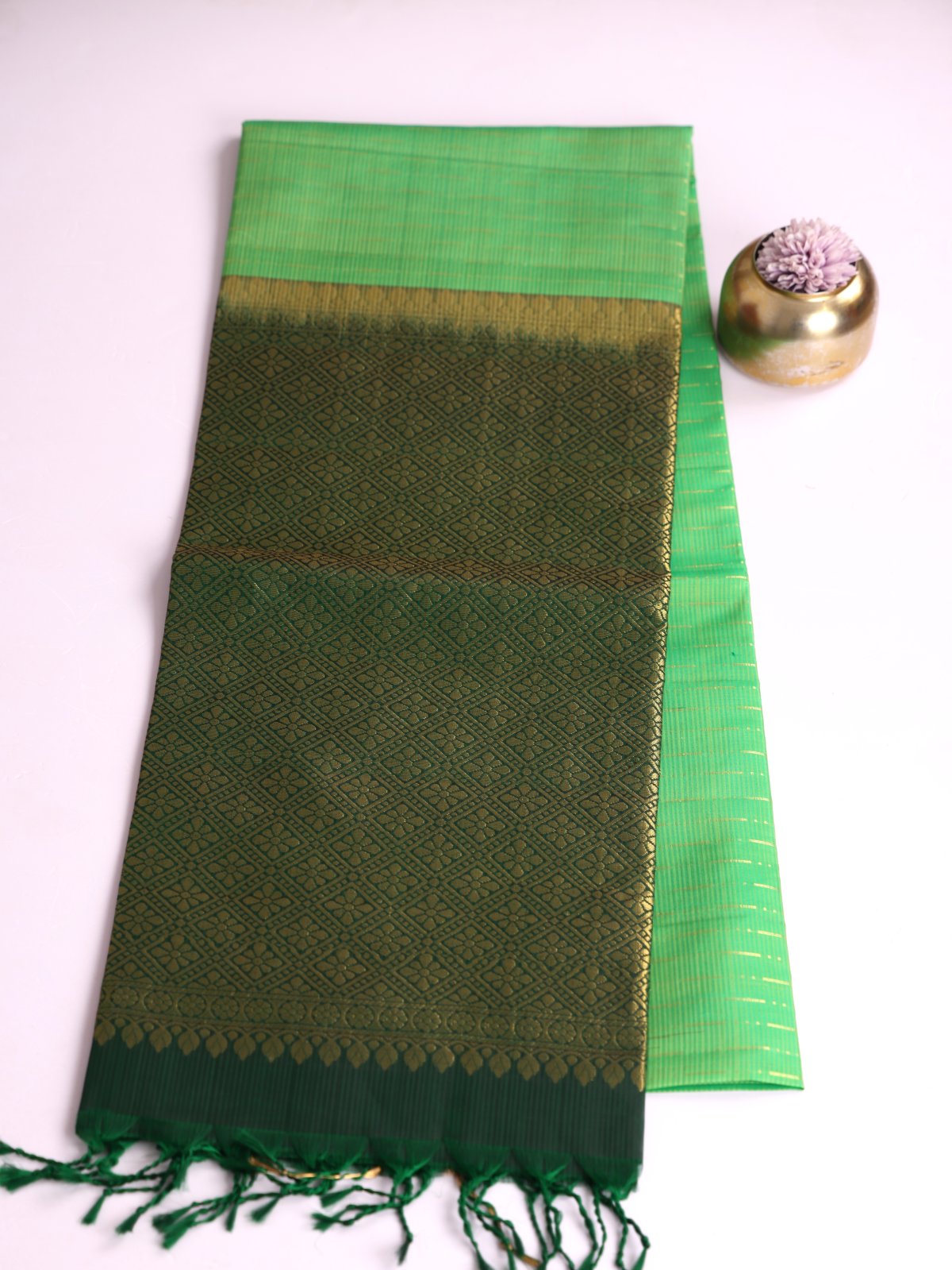 Parrot Green Soft Silk Saree With Bottle Green Border 