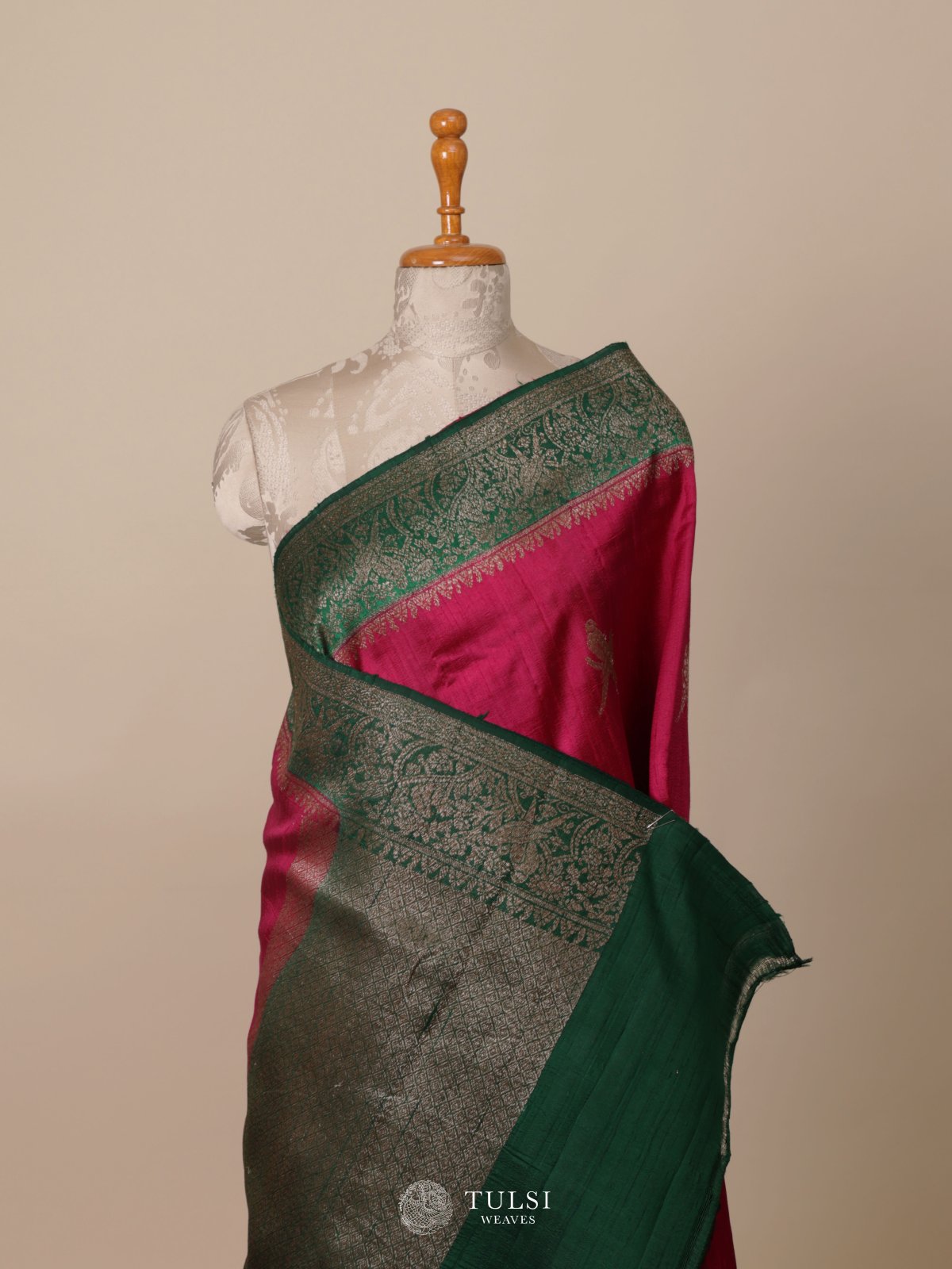 Rani Pink Banaras Tussar Silk Saree