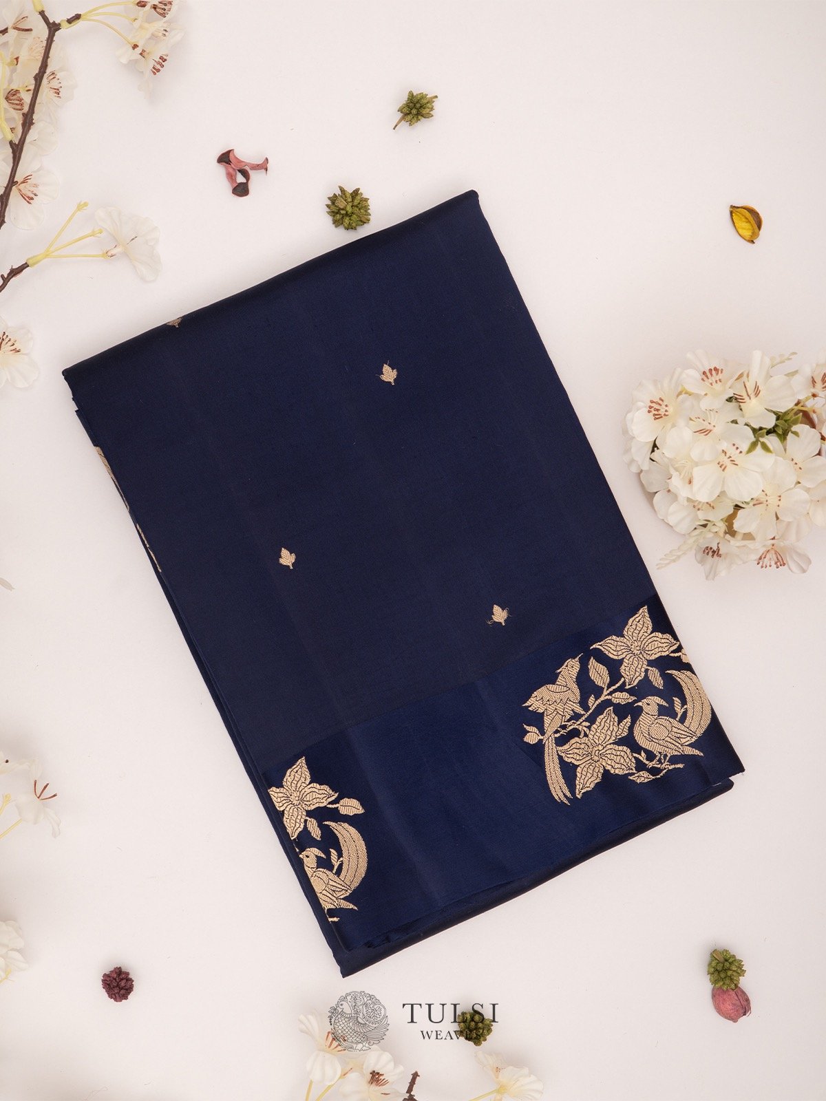 Blue Banarasi Silk Saree with Satin border