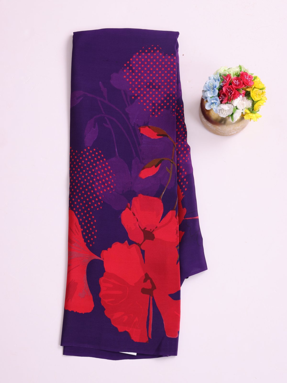 Dark Violet Printed Crepe Silk Saree