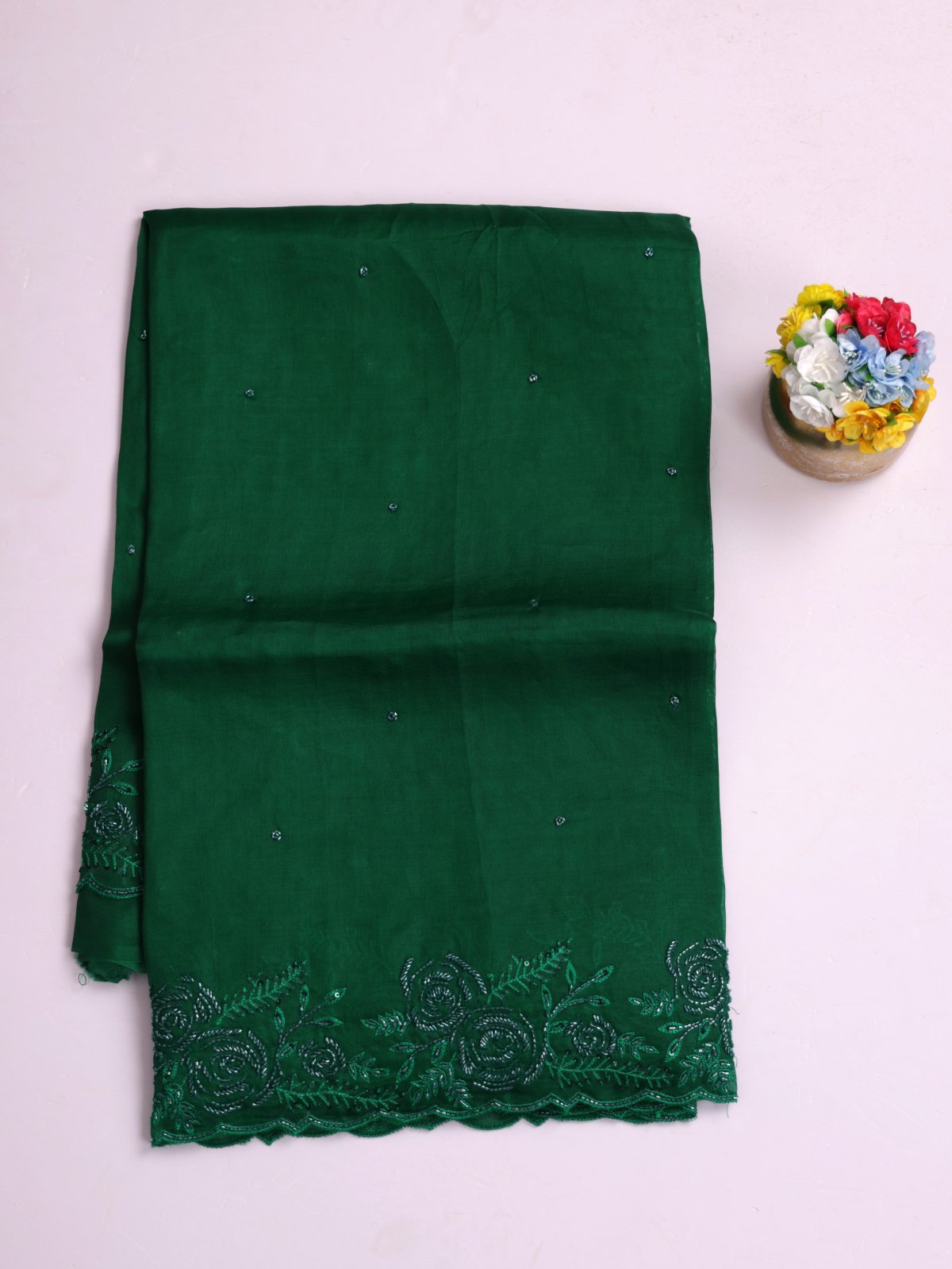 Emerald Green Embroidered Organza Silk Saree With Sequins Work