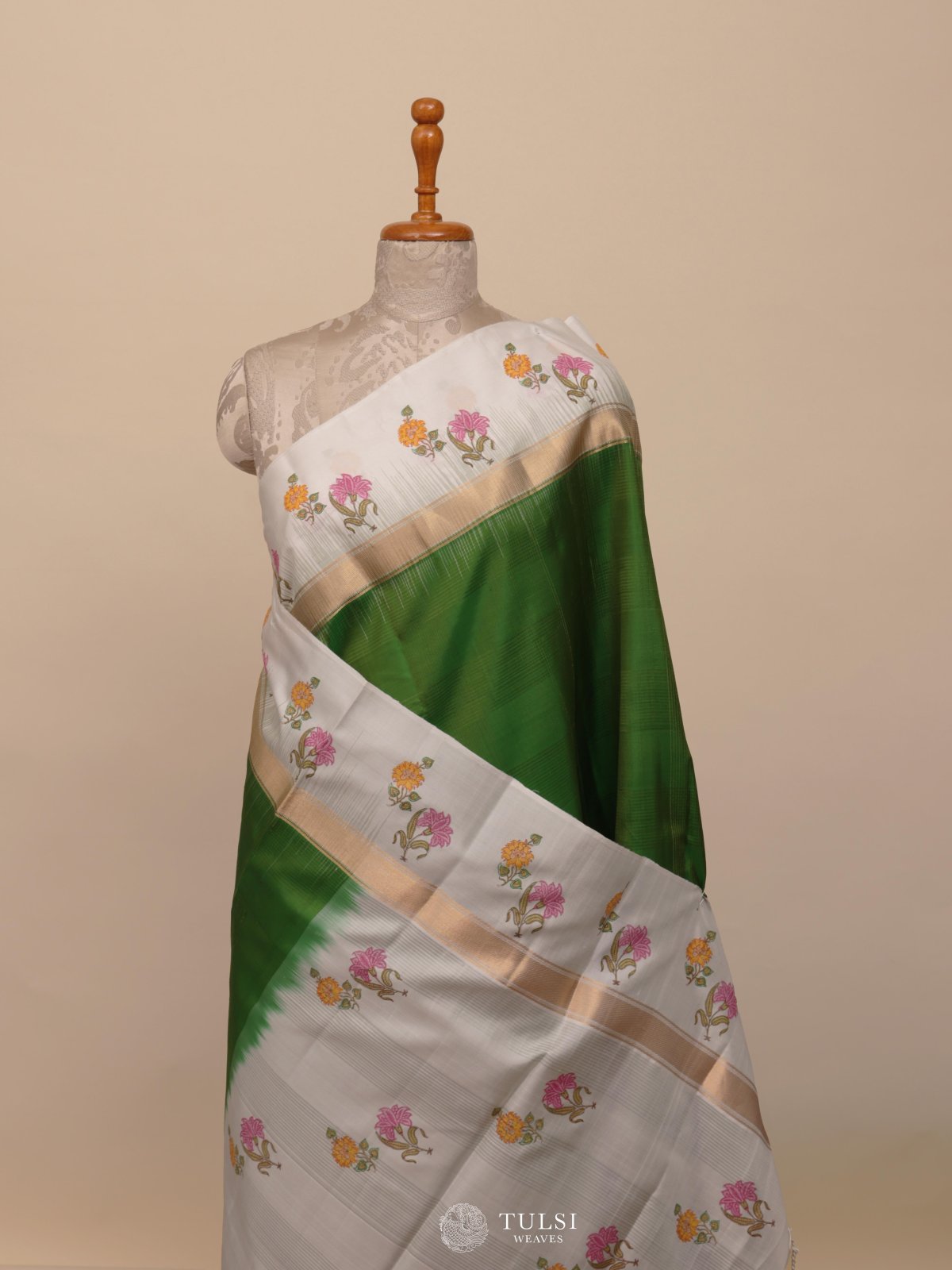 Green Block Printed Soft Silk Saree