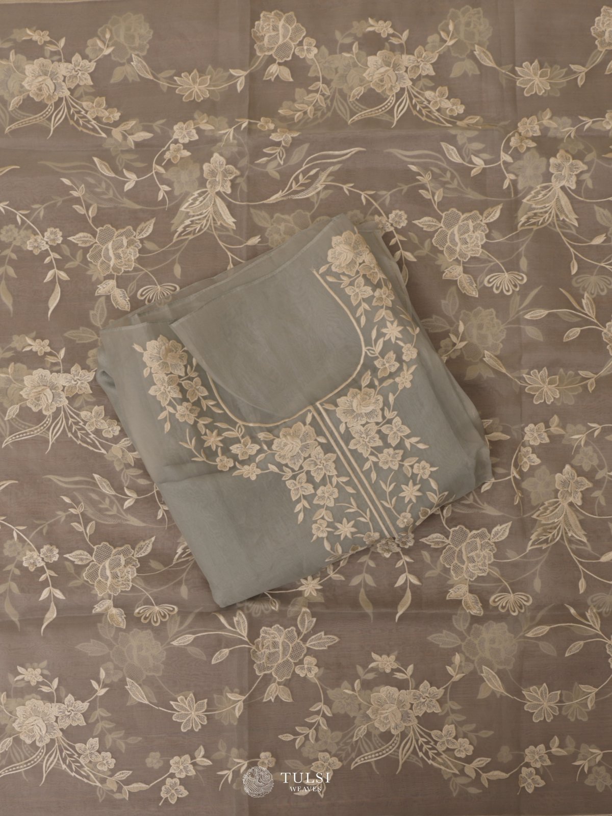 Greyish Blue Organza Salwar Material