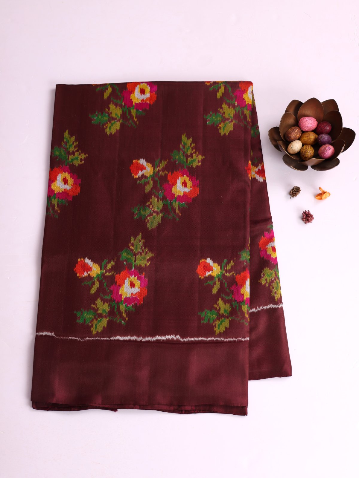 Chocolate Brown Patola Silk Saree
