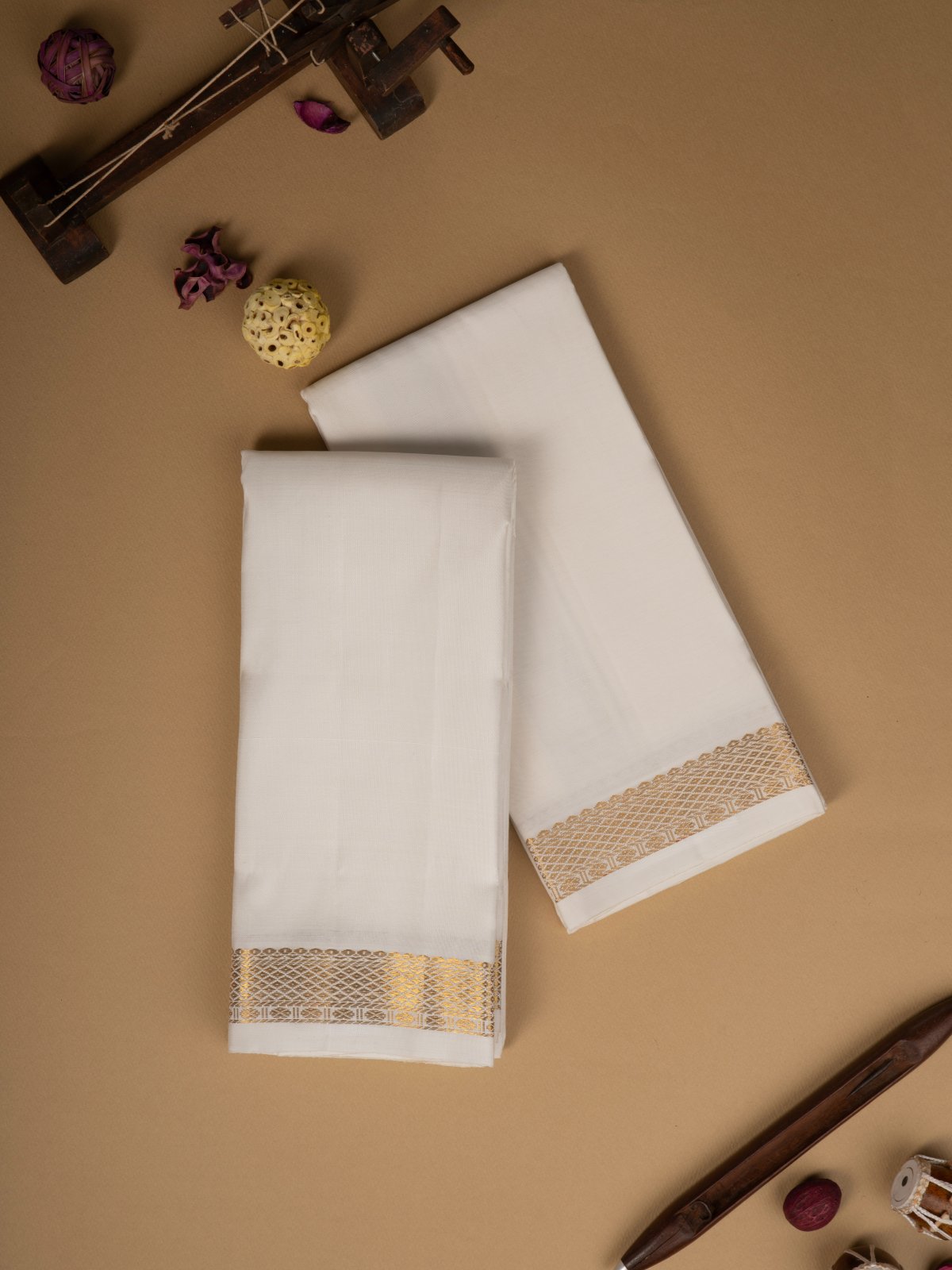 White Silk Dhoti With Self Border