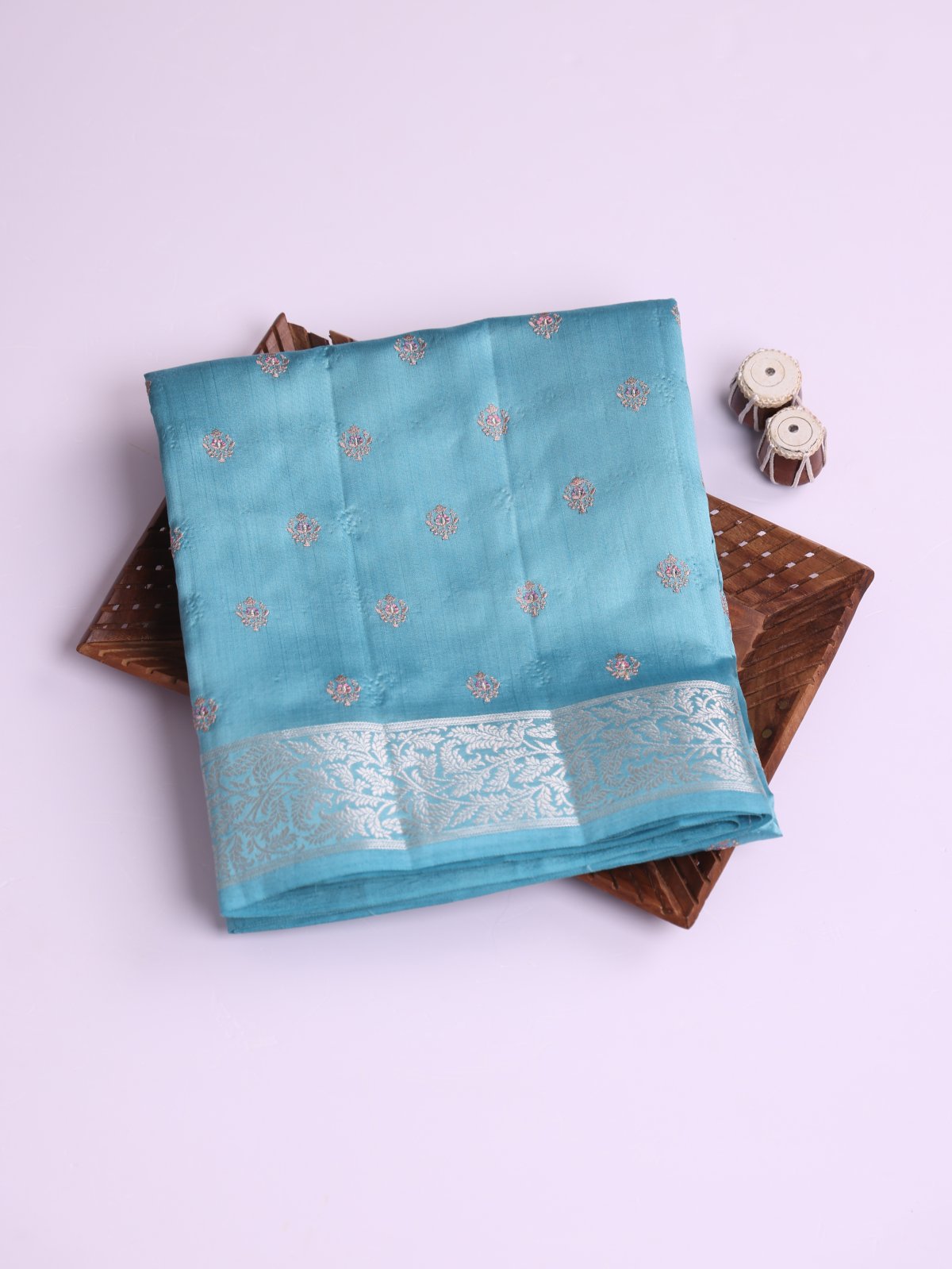 Pastel Blue Chaniya Silk Saree With Embroidery