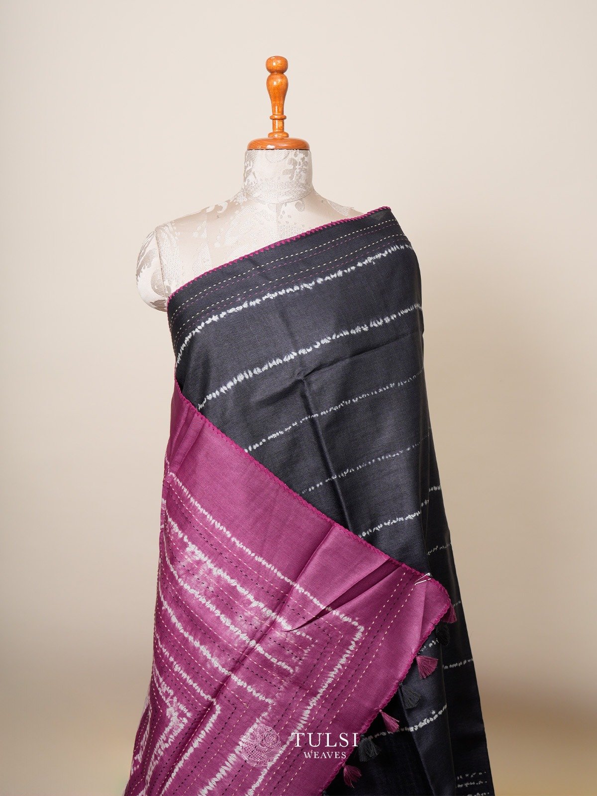 Dark Grey Shibori Silk Saree