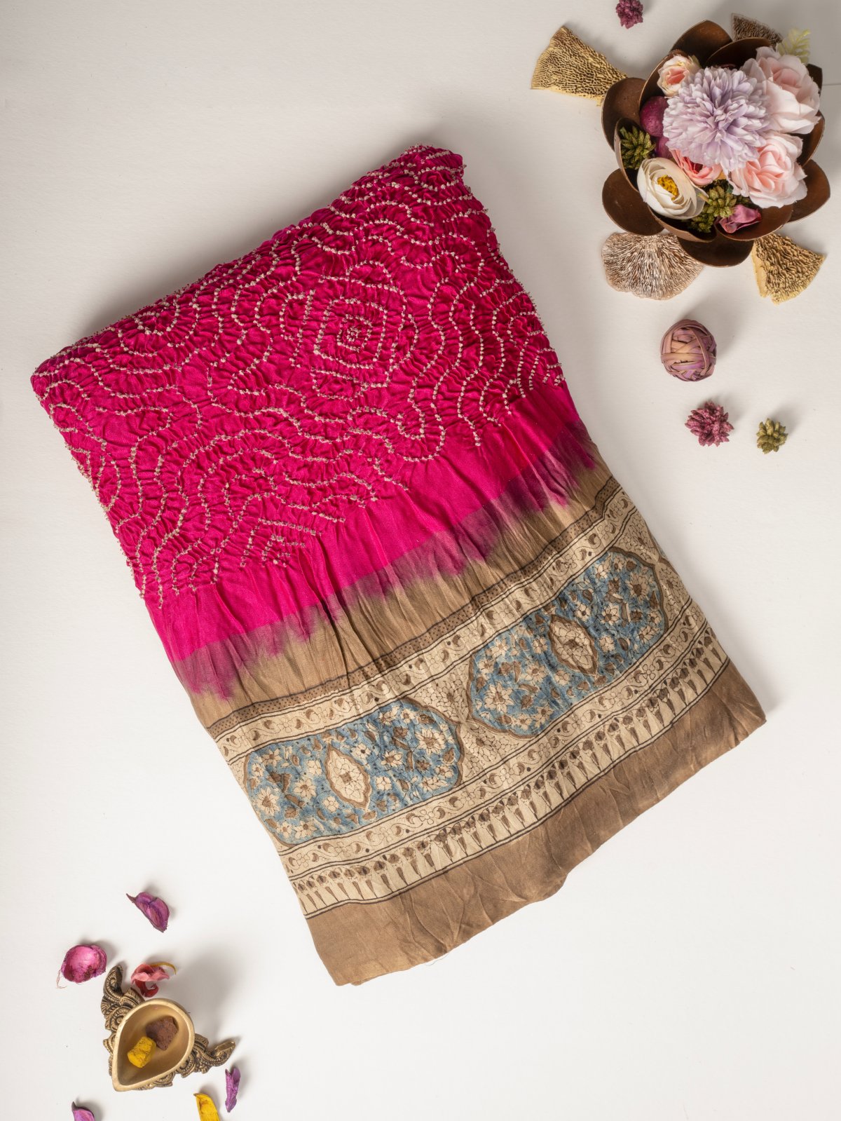 Pink Bandhini Silk Saree