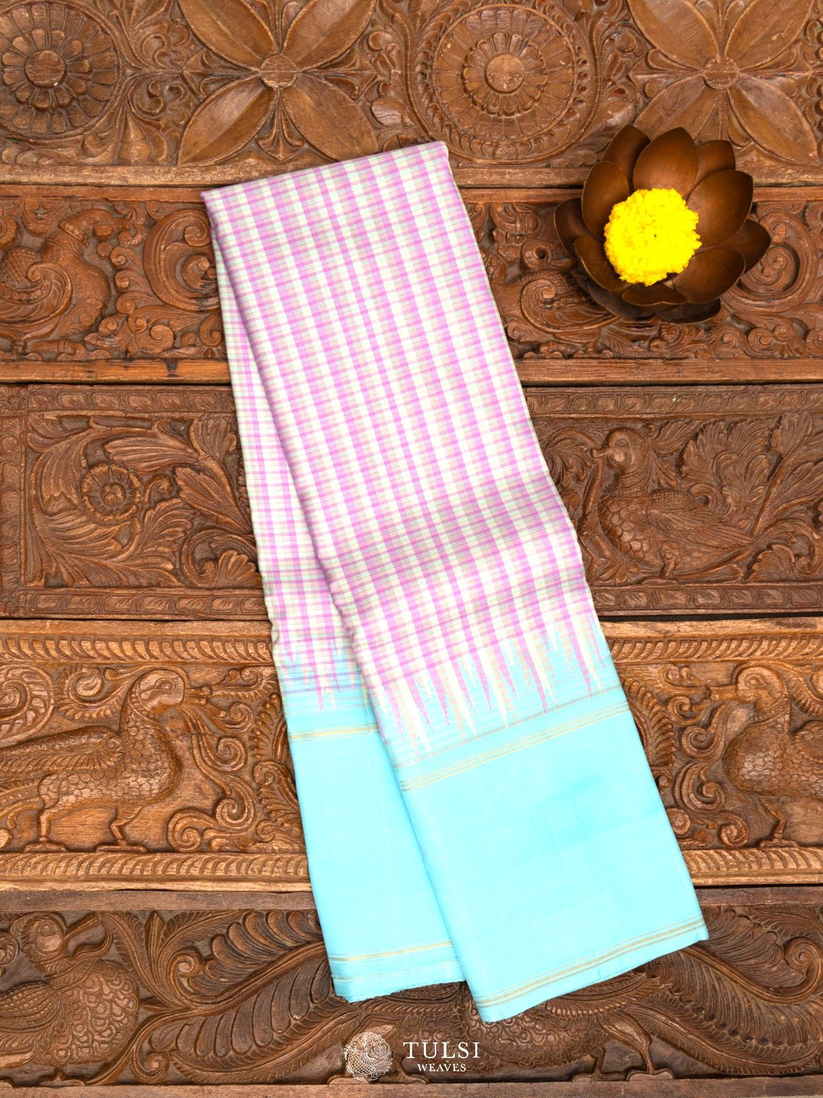 Multi Color Checked Kanjeevaram Silk Saree