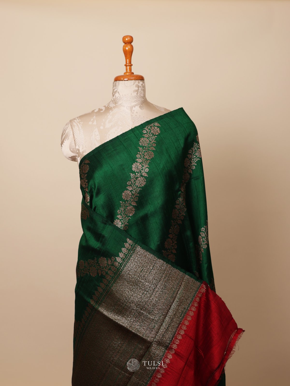 Emerald Green Tussar Silk Saree