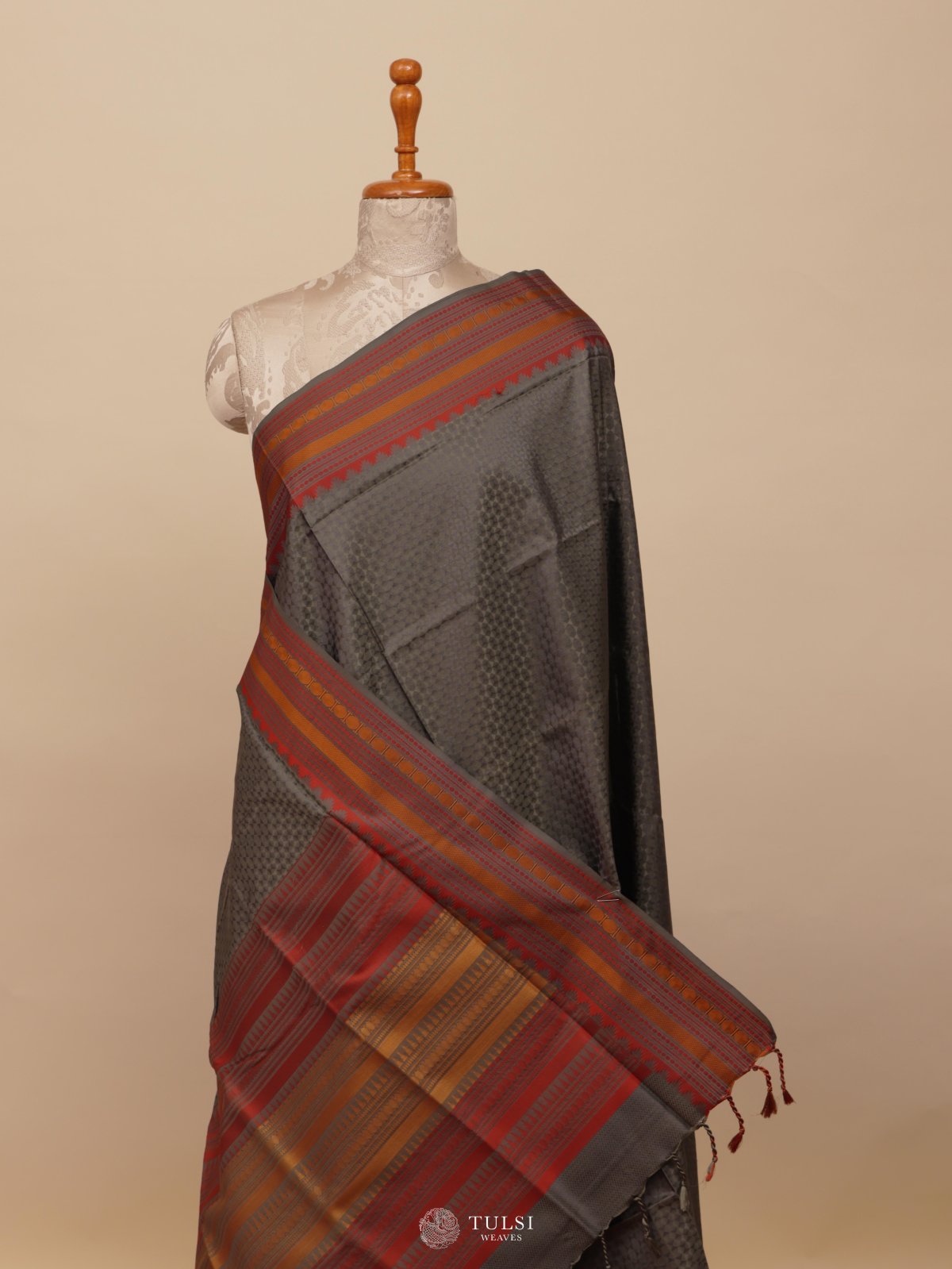 Dark grey Tanchoi Silk Saree