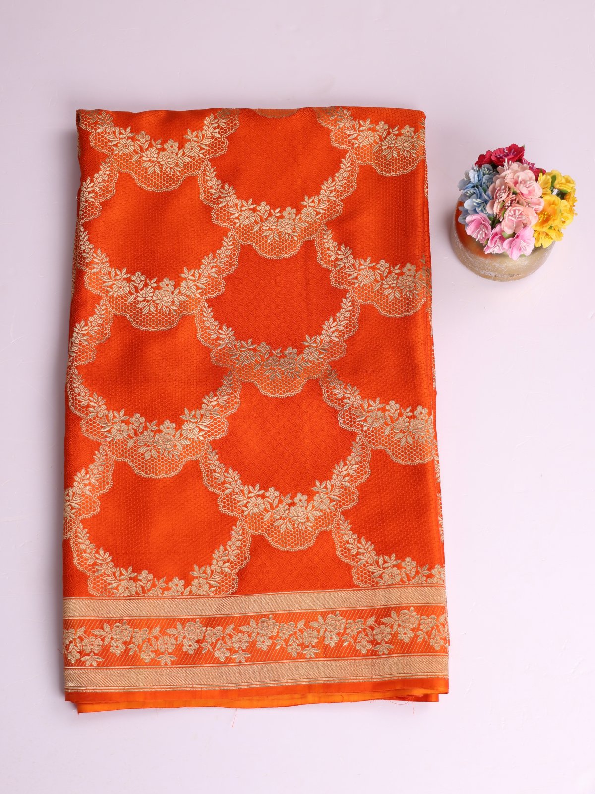 Orange Mashru Silk Saree With Tanchoi Design