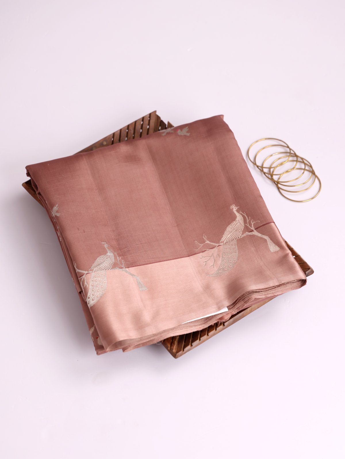 Light Copper Brown Mashru Silk Saree With Satin Border