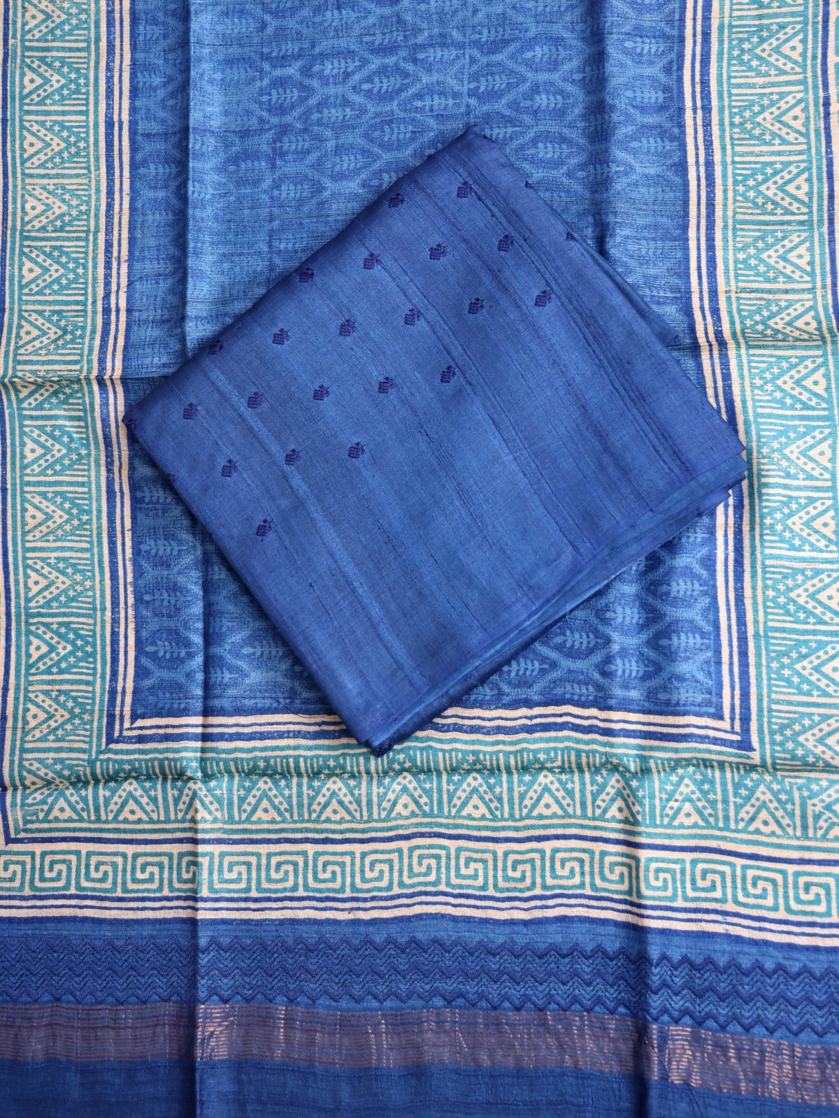 Dark Blue Embroidered Tussar Salwar Material