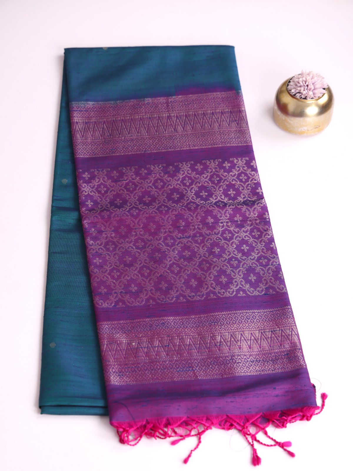 Peacock Blue Soft Silk Saree With Purple Border