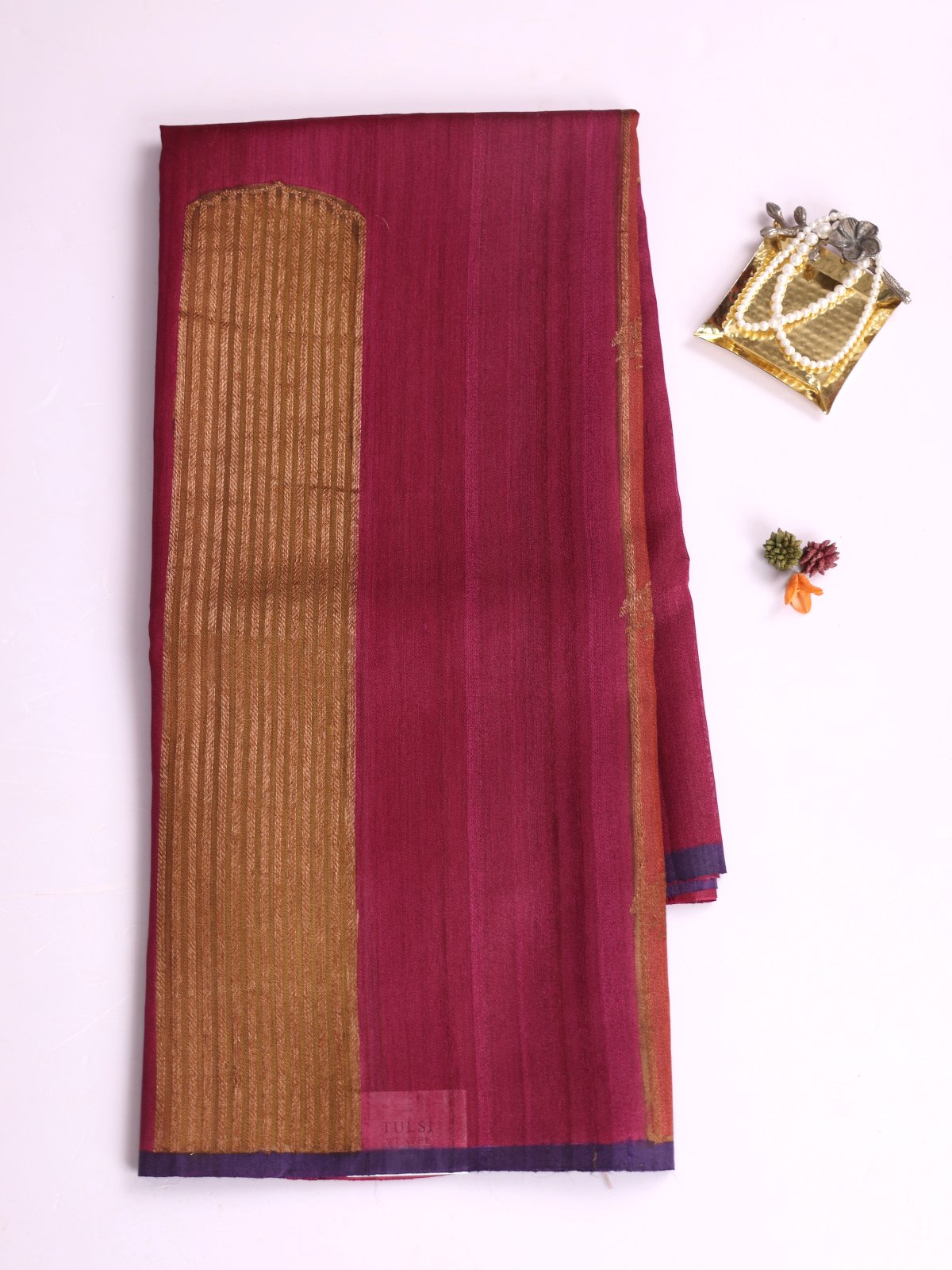 Magenta Banaras Tussar Silk Saree