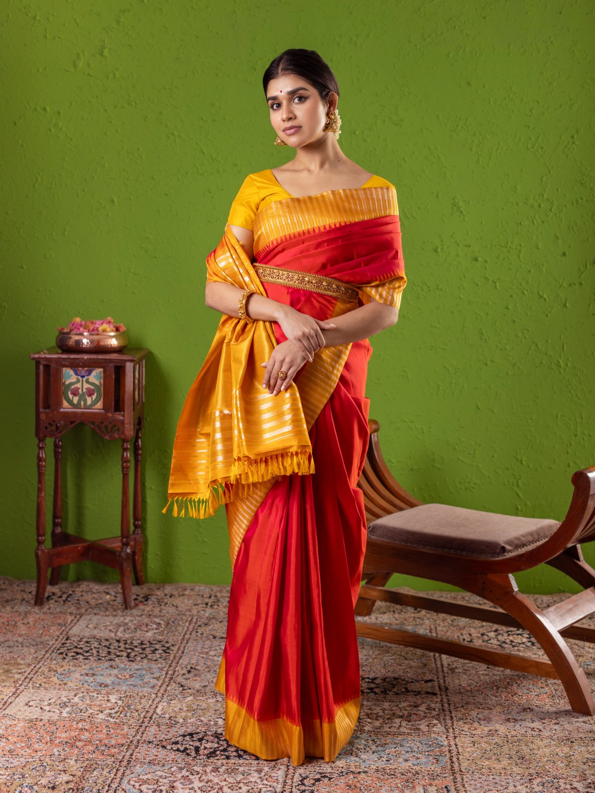 Red Kanjeevaram Silk Saree with Contrast Border