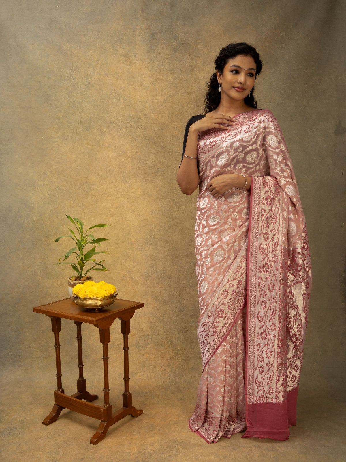 Light pink heavy embroidered georgette saree – Kasturi Creations