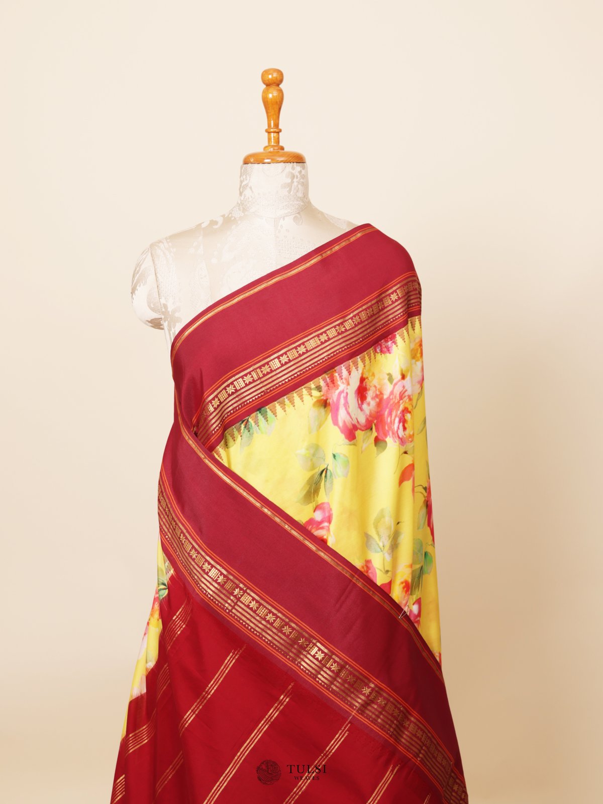 Yellow Printed Kanjeevaram Silk Saree