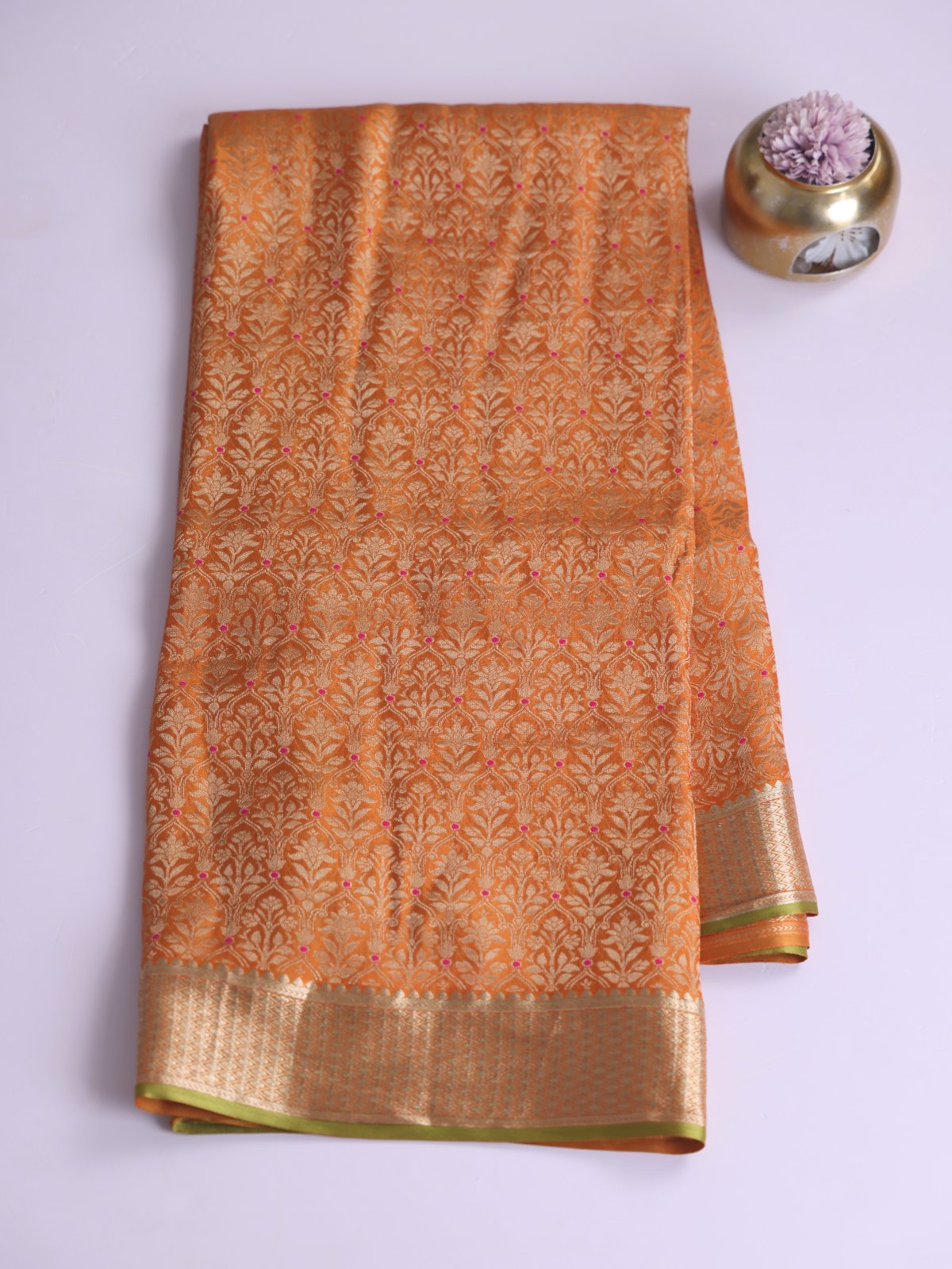 Orange Banaras Crepe Silk Saree
