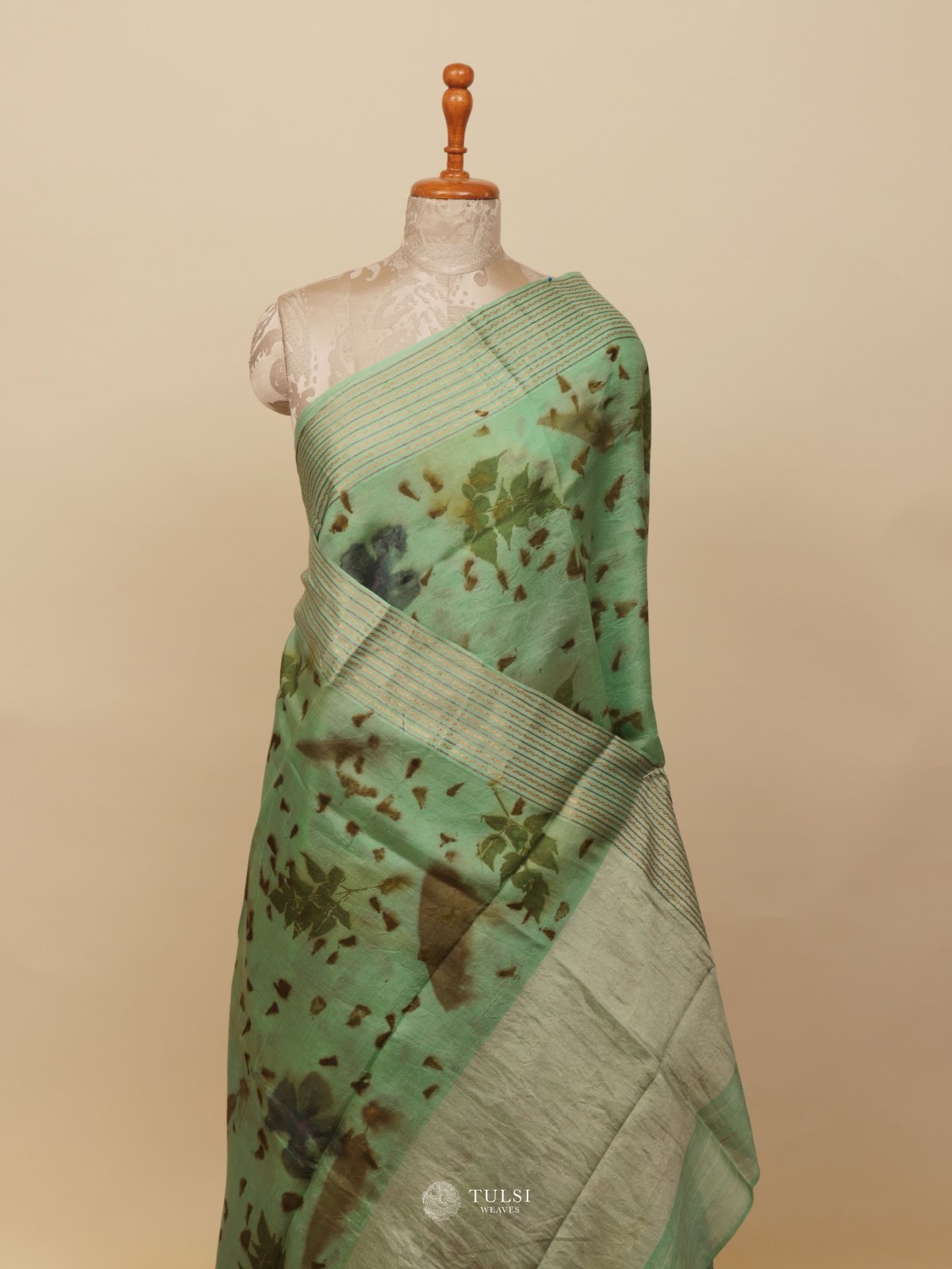 Pastel Green Eco Print Silk Saree