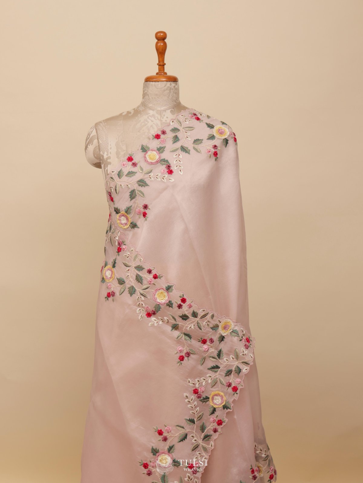 Pastel Pink Organza Embroidery Saree