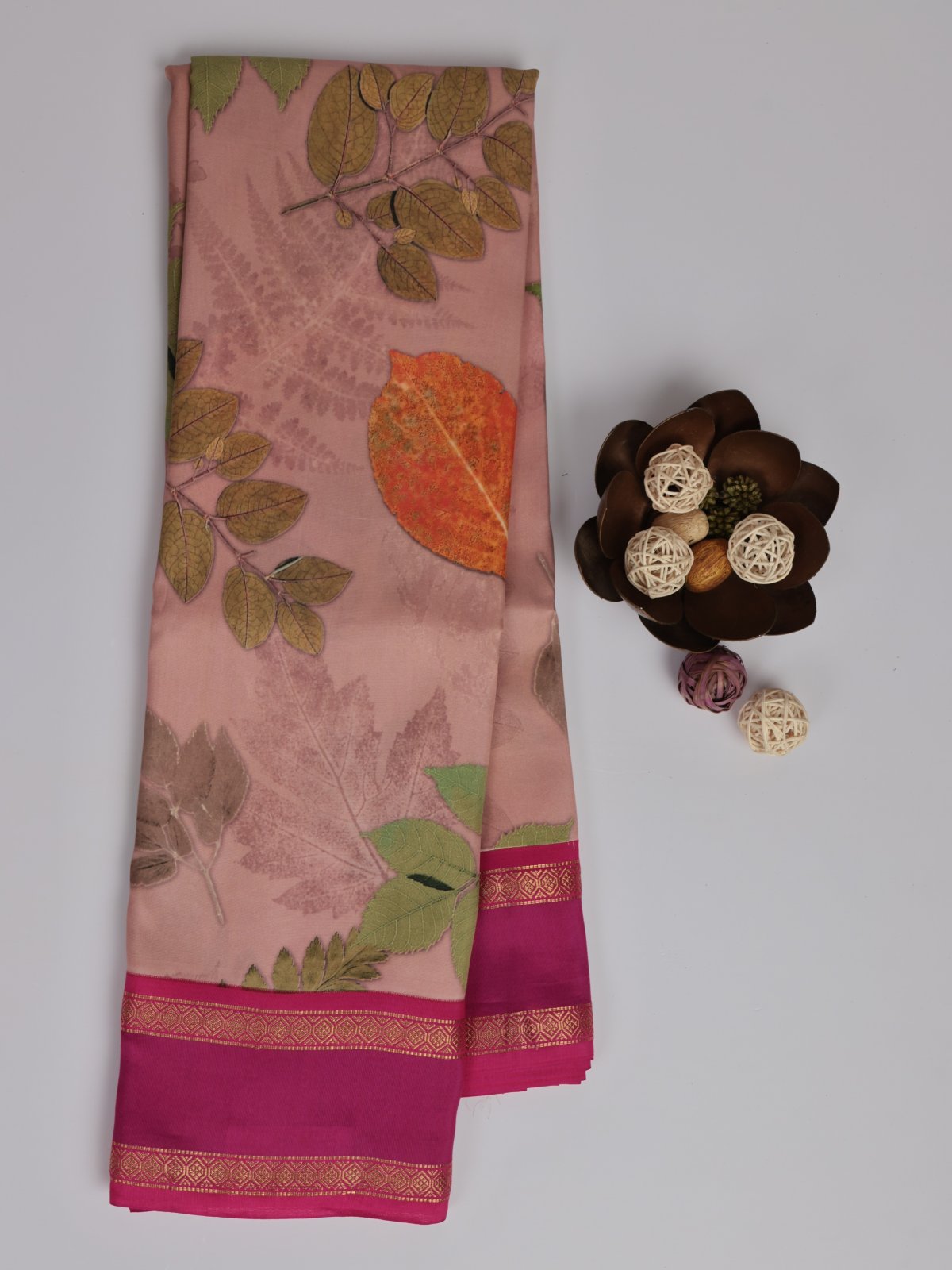 Dusty Pink Printed Kanjeevaram Silk Saree