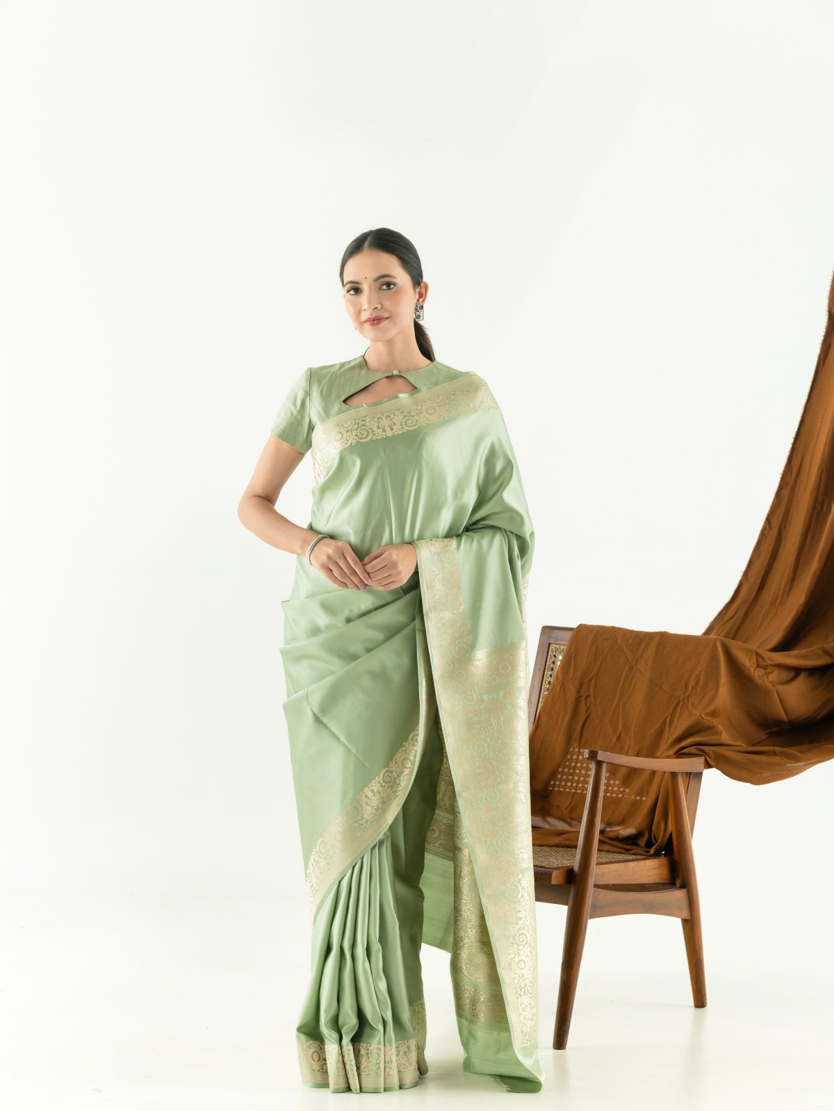 Sage Green Mashru Silk Saree with Self Zari Border