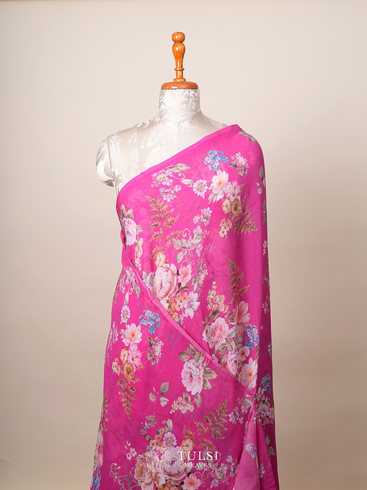 Pink Printed Chiffon Saree