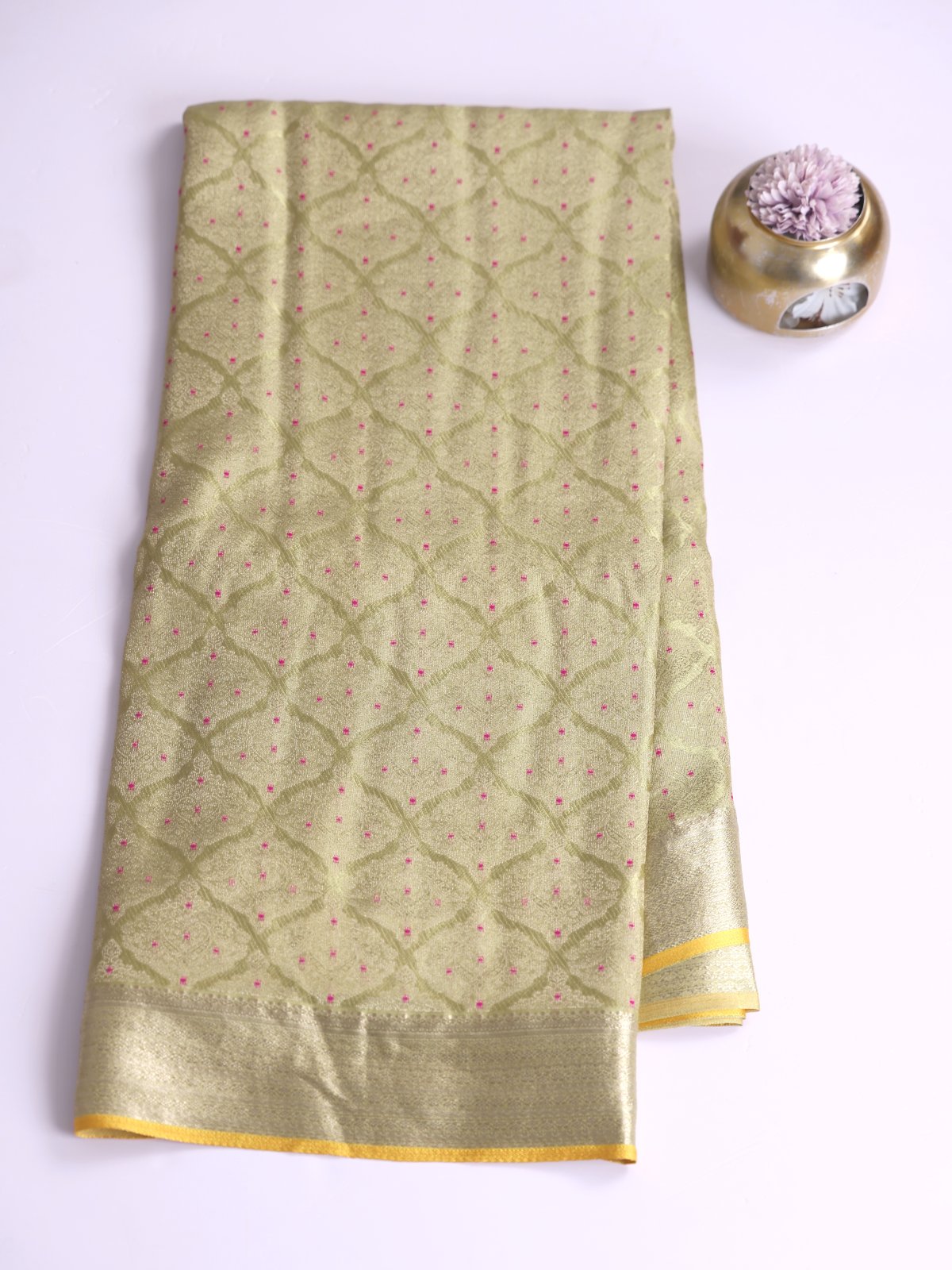 Light Mehndi Green Banaras Crepe Silk Saree