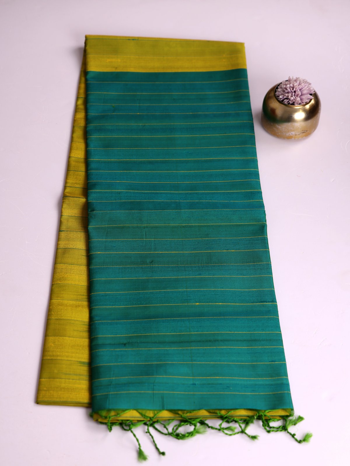 Yellowish Green Striped Soft Silk Saree