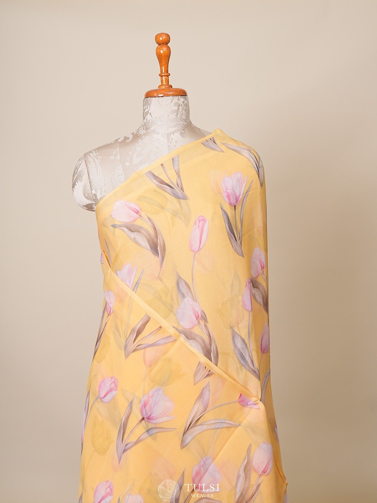 Yellow Printed Chiffon Saree 