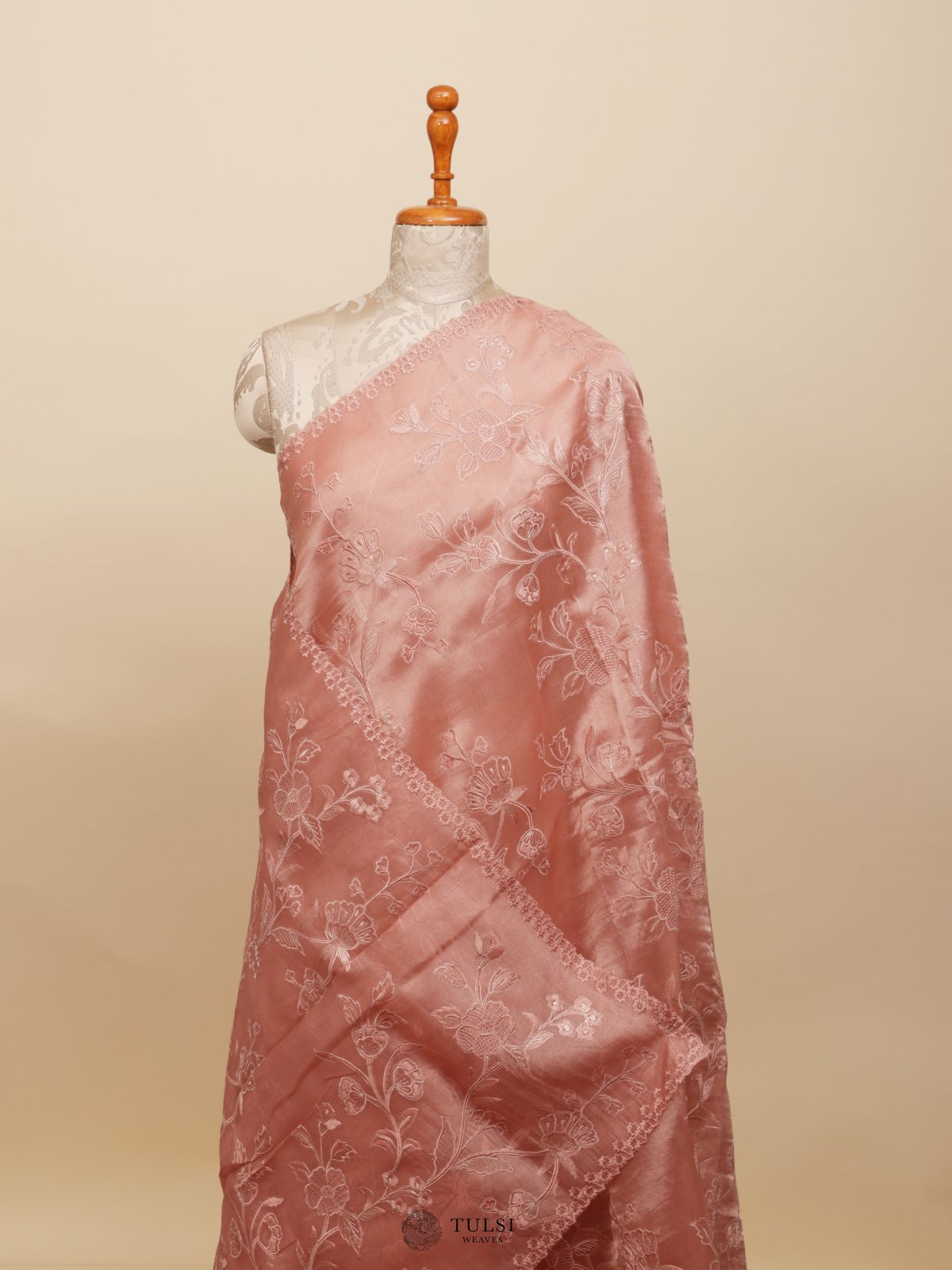 Peach Organza Embroidery Saree