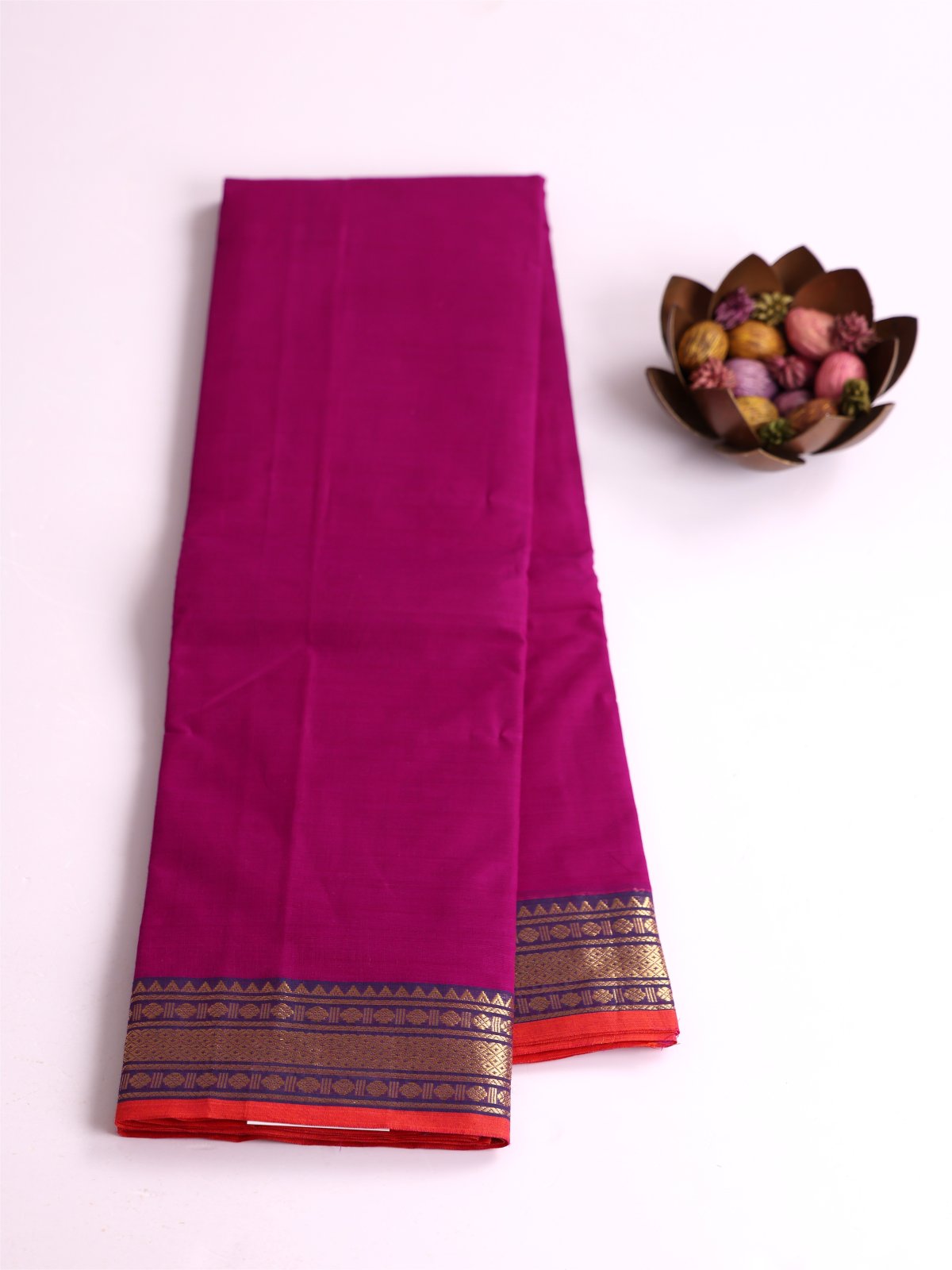 Magenta Kanchi Cotton Saree With Zari Border
