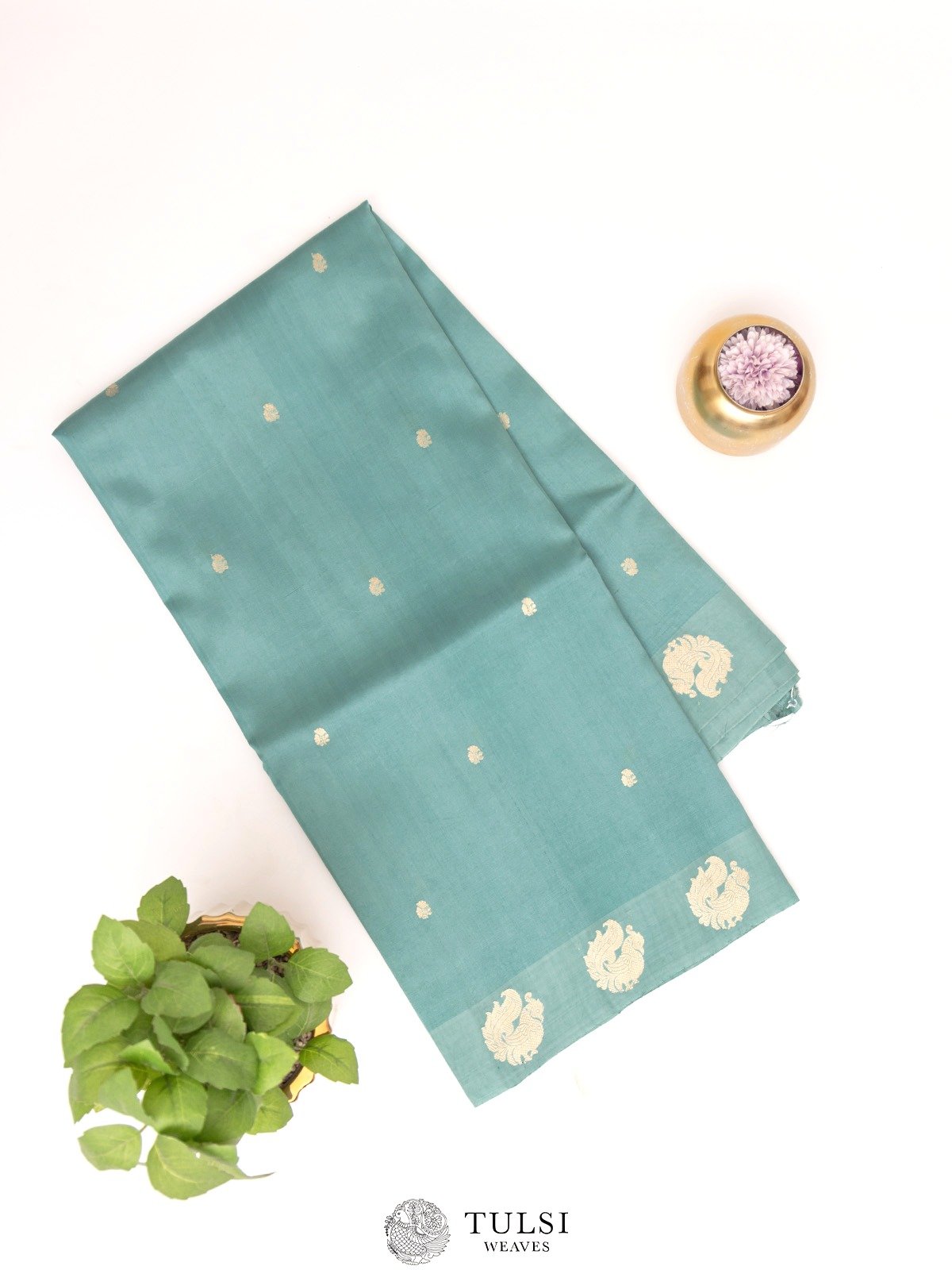 Teal Blue Mashru Silk Saree 