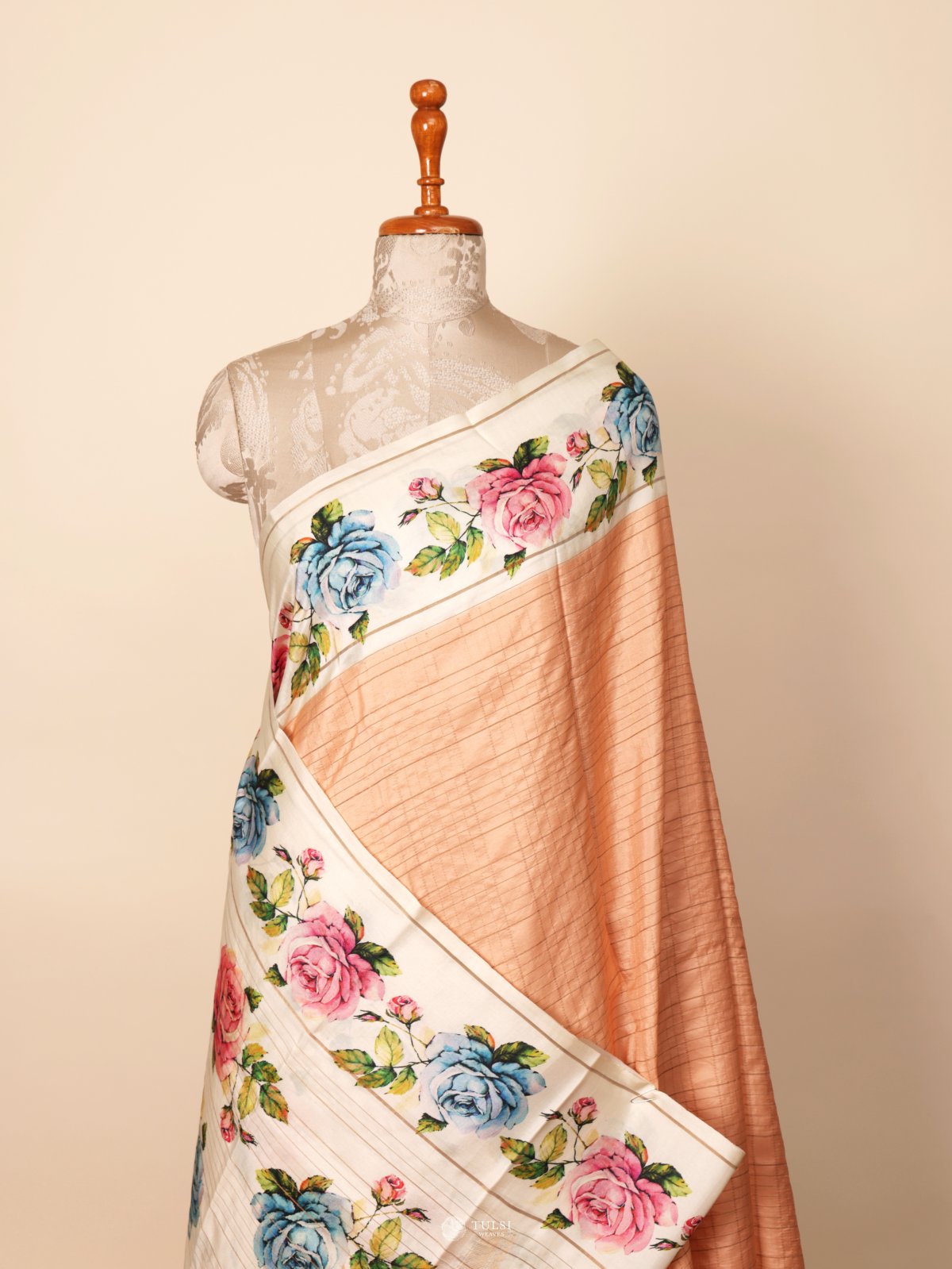 Peach Printed Kanjeevaram Silk Saree