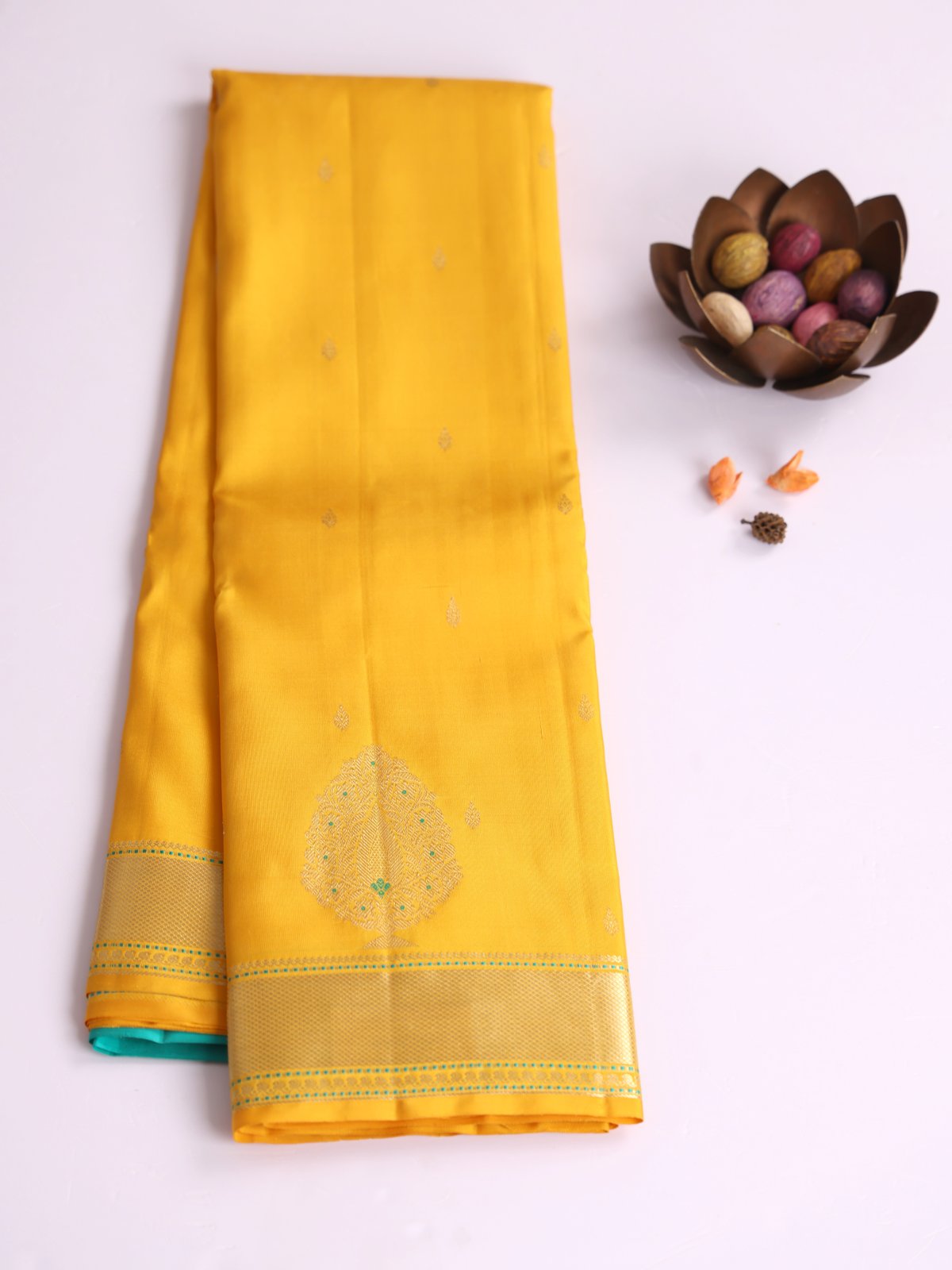 Yellow Kanjeevaram Silk Saree With Zari Border