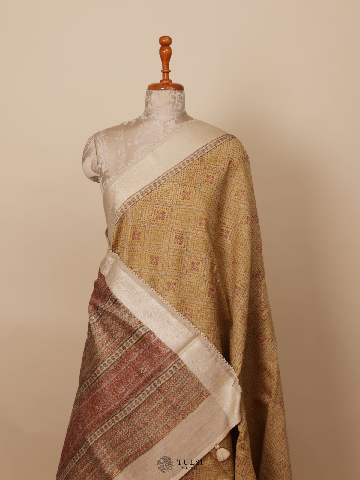 Yellow Munga Tussar Silk Saree