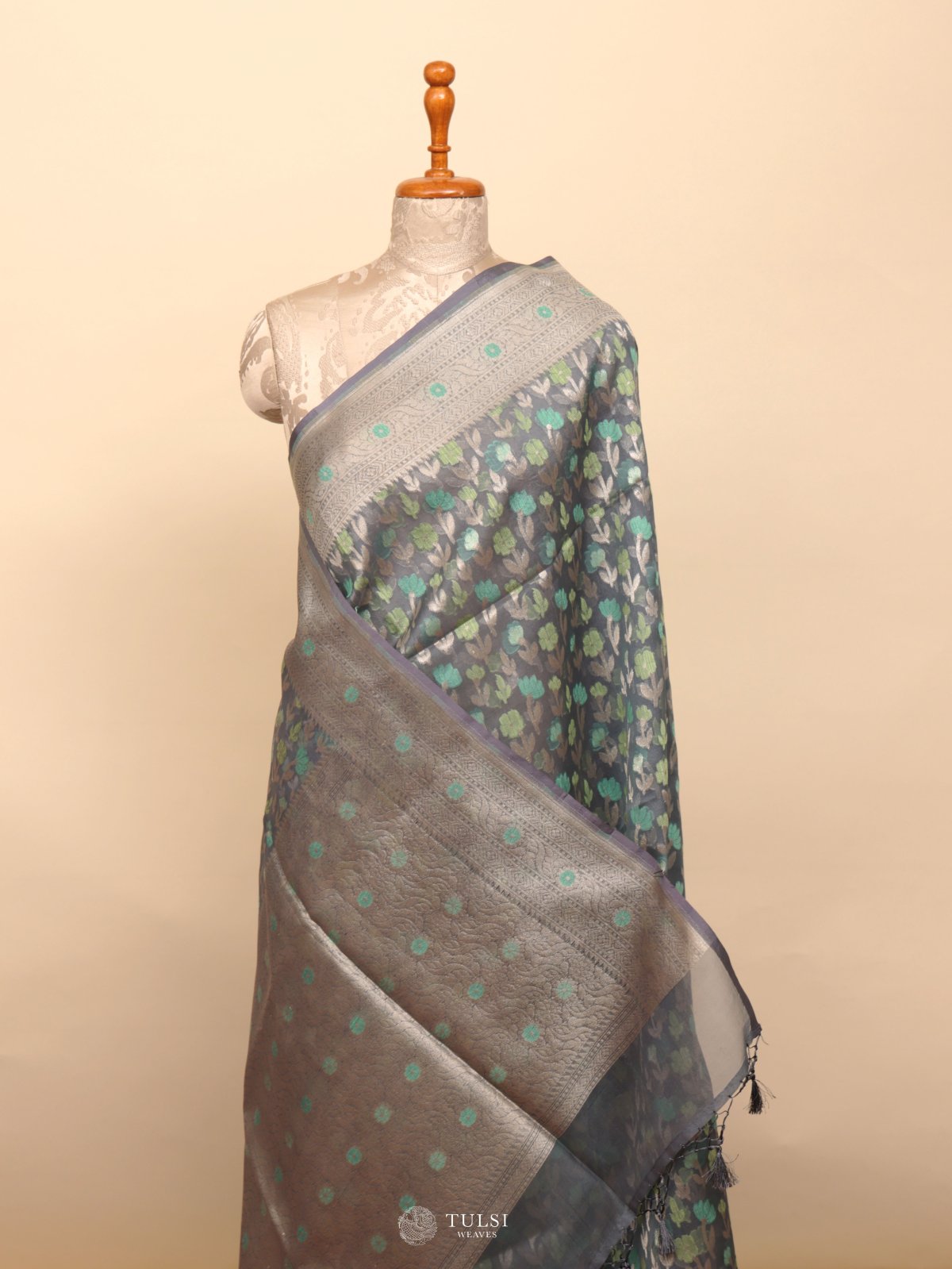 Grey Kora Silk Saree