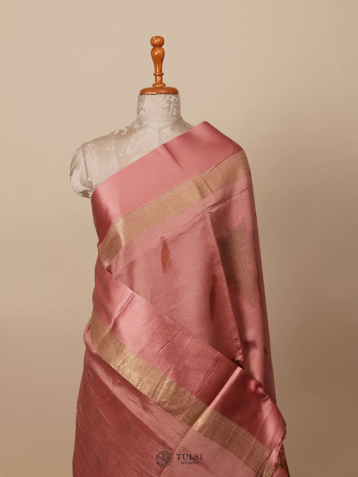 Dusty Pink Eco Print Silk Saree With Satin Border