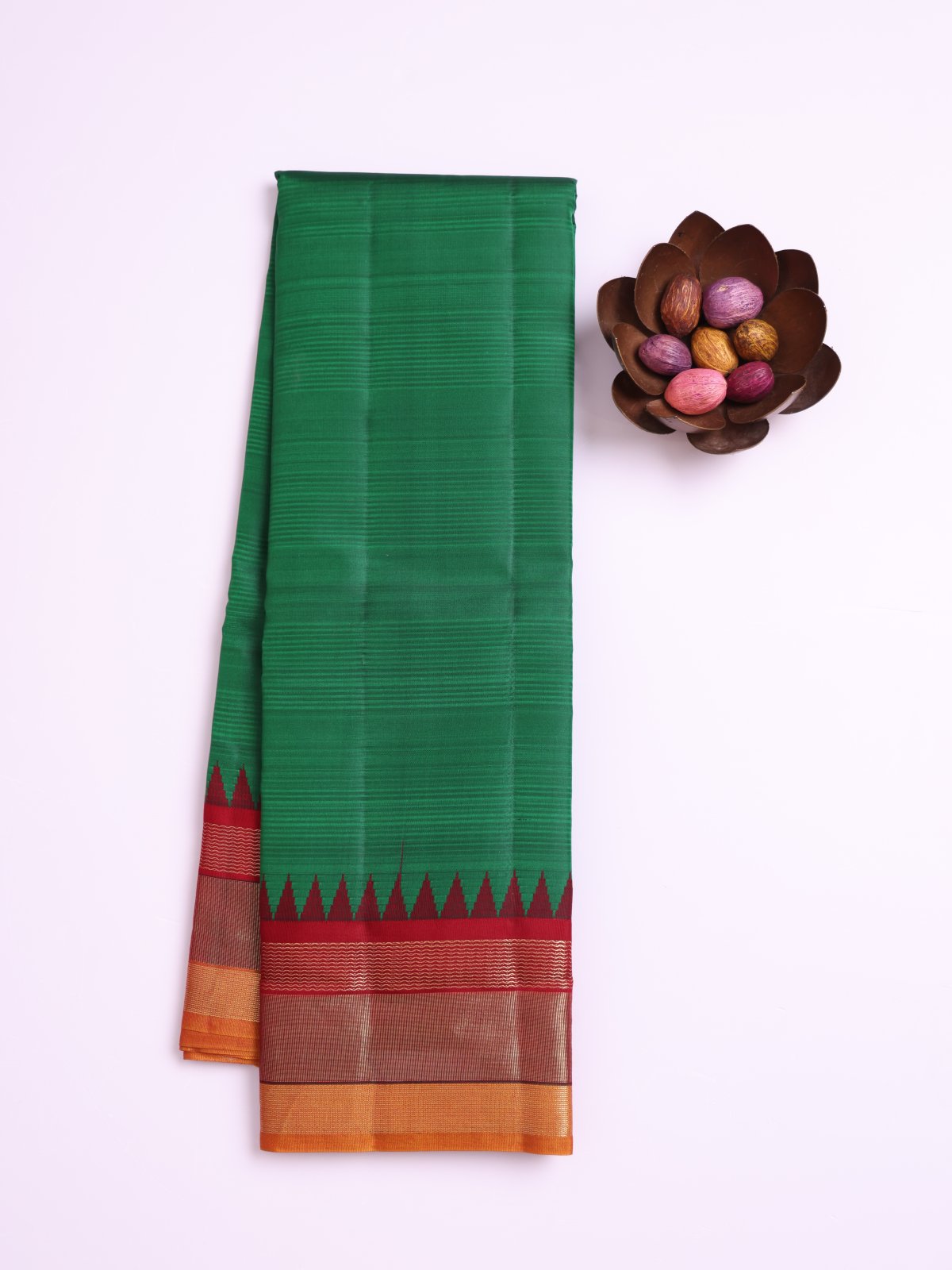 Bottle Green Soft Silk Saree with Zari Border