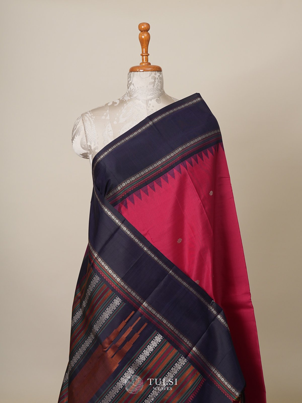 Dark Pink Kanjeevaram Pattu Pett Silk Saree