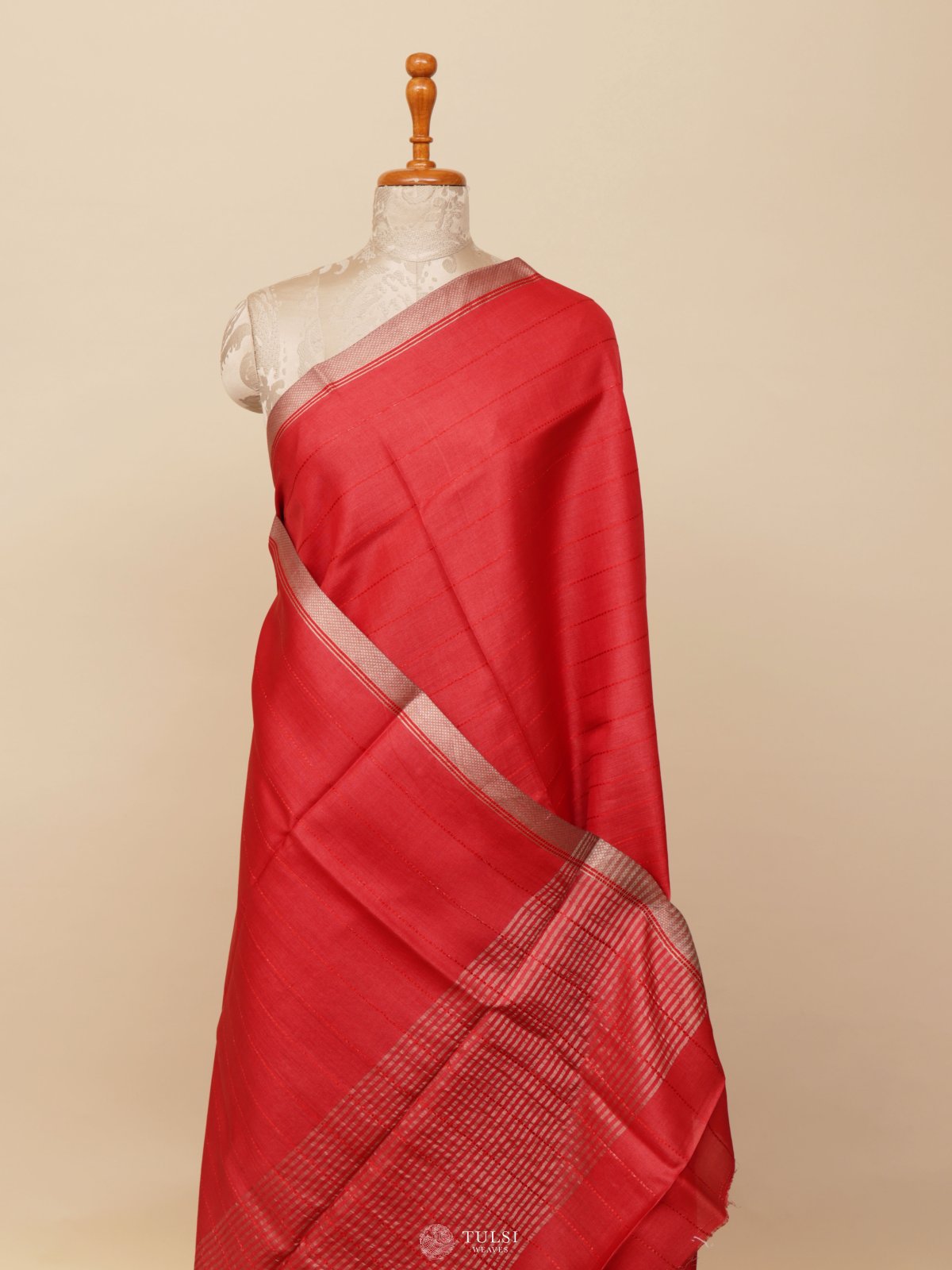 Red Tussar Silk Saree