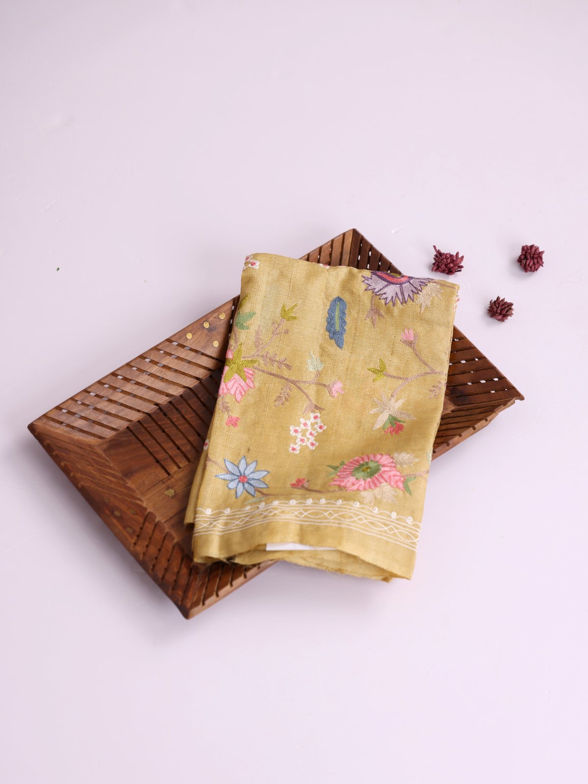 Light Yellow Embroidered Tussar Silk Blouse