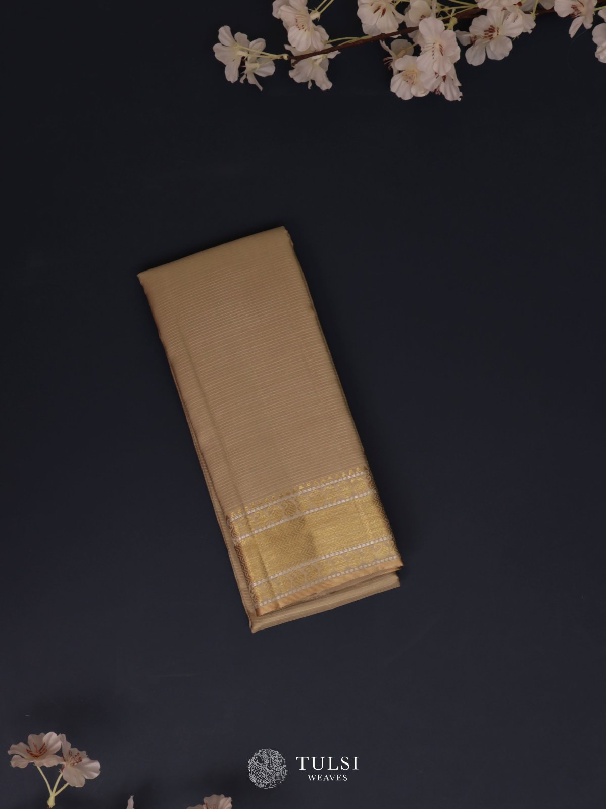 Khaki Silk Dhoti With Self Zari Border